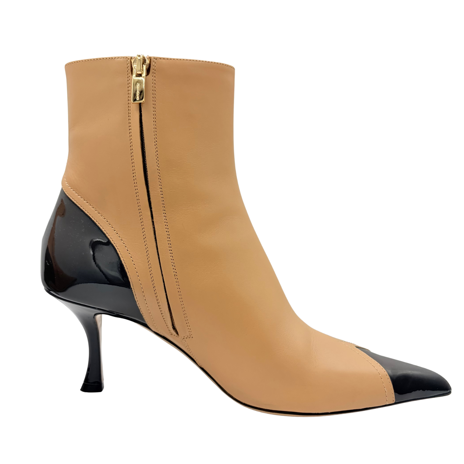 Ferragamo 95mm Leather Ankle Boots Beige