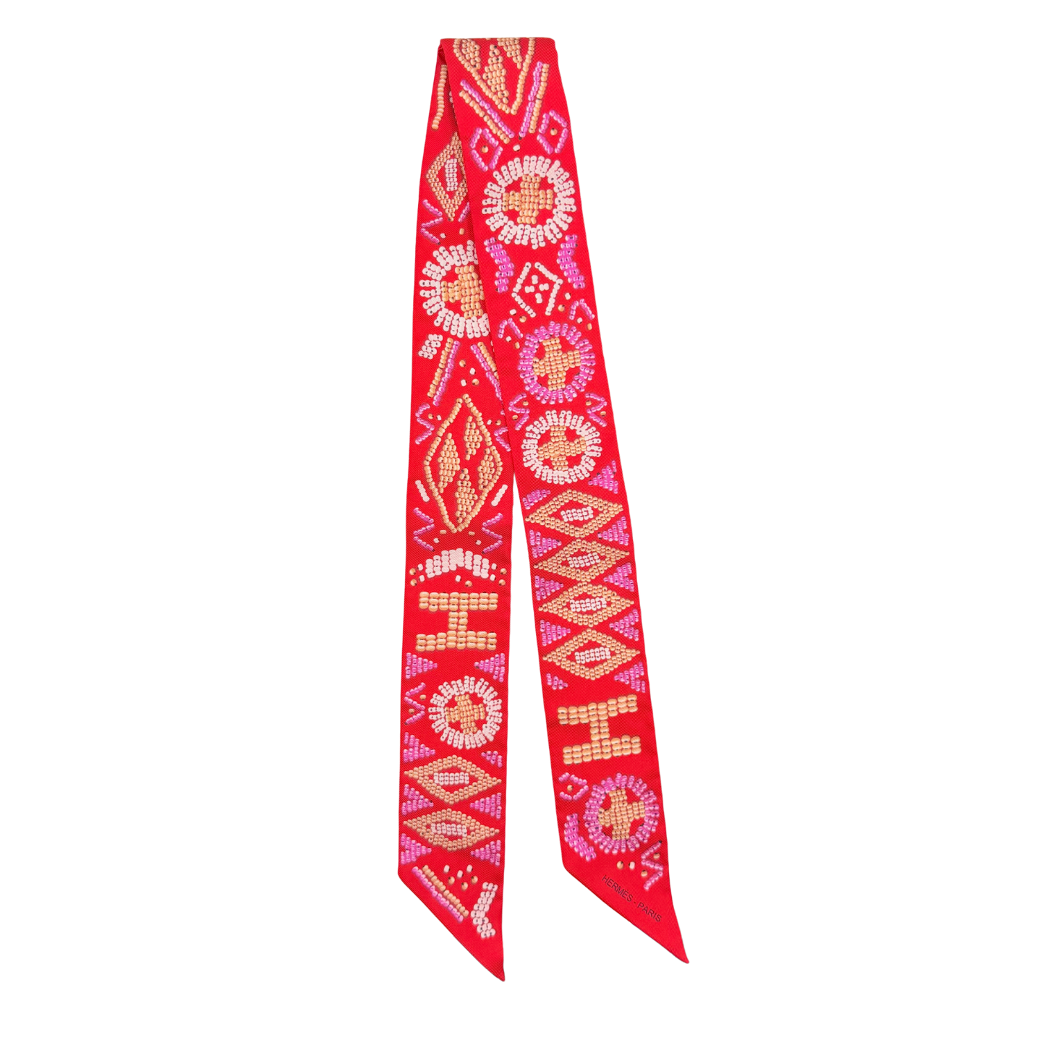 Kelly en Perles Red Silk Twilly Scarf