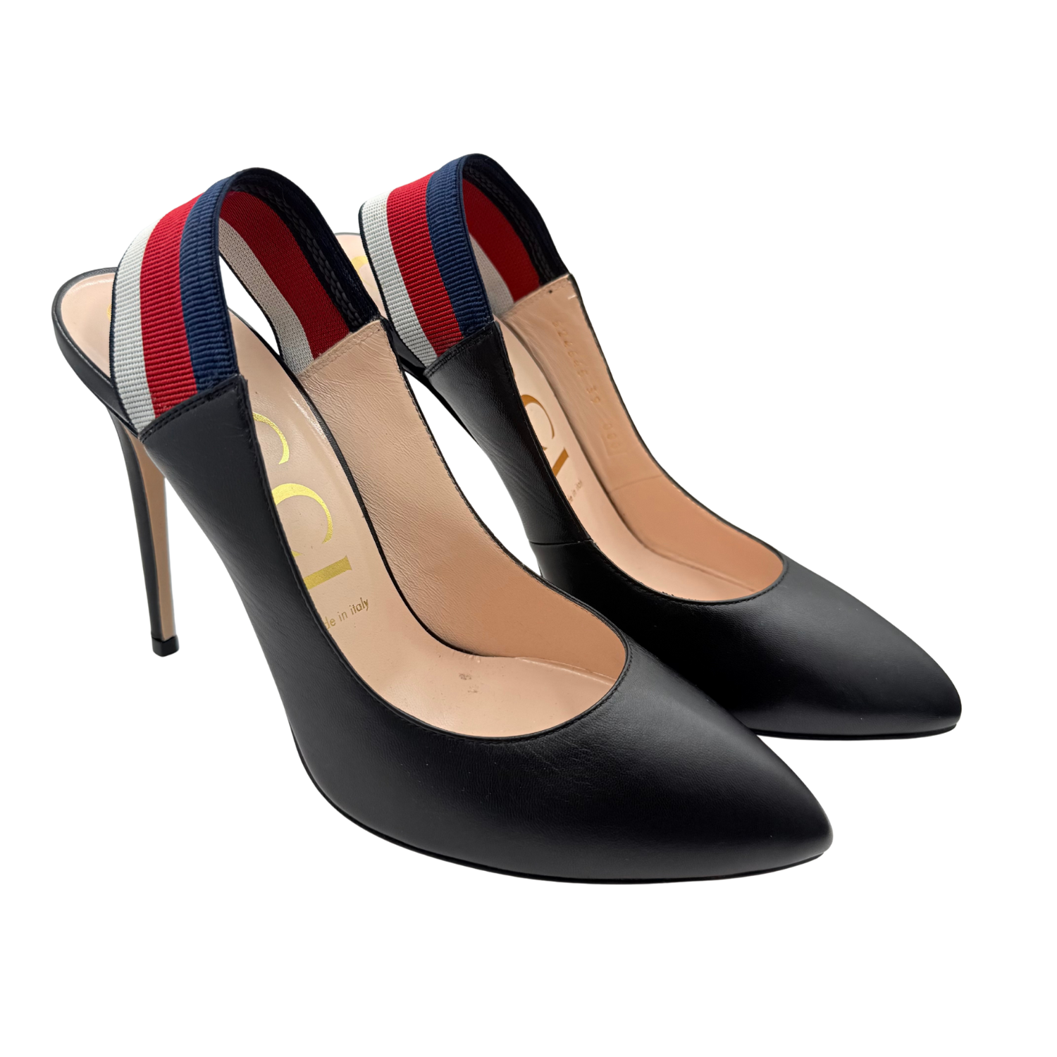 Gucci Sylvie Web Accent Leather Slingback Pumps Black