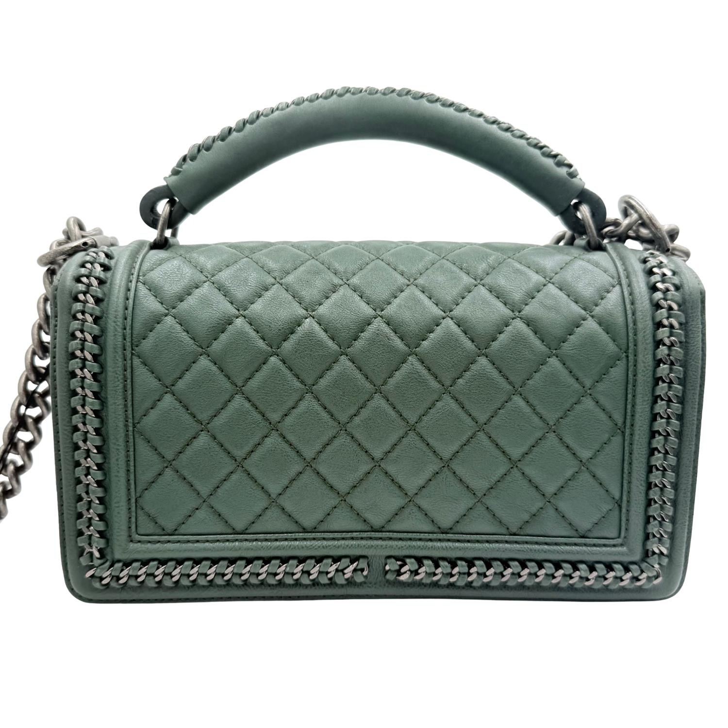 Chanel Calfskin Medium Boy Top Handle Flap Green