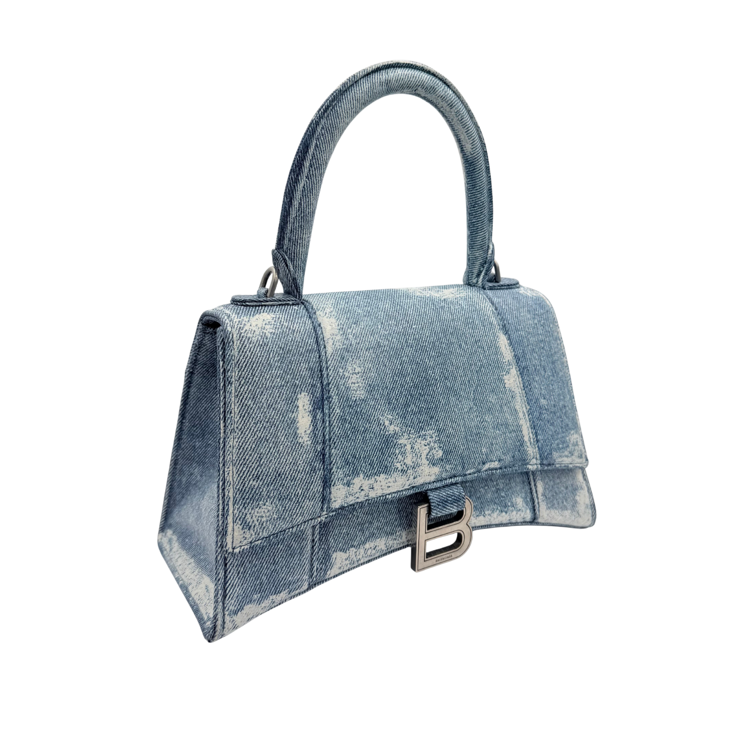 Balenciaga Small Hourglass Handle Bag with Crossbody Strap Denim