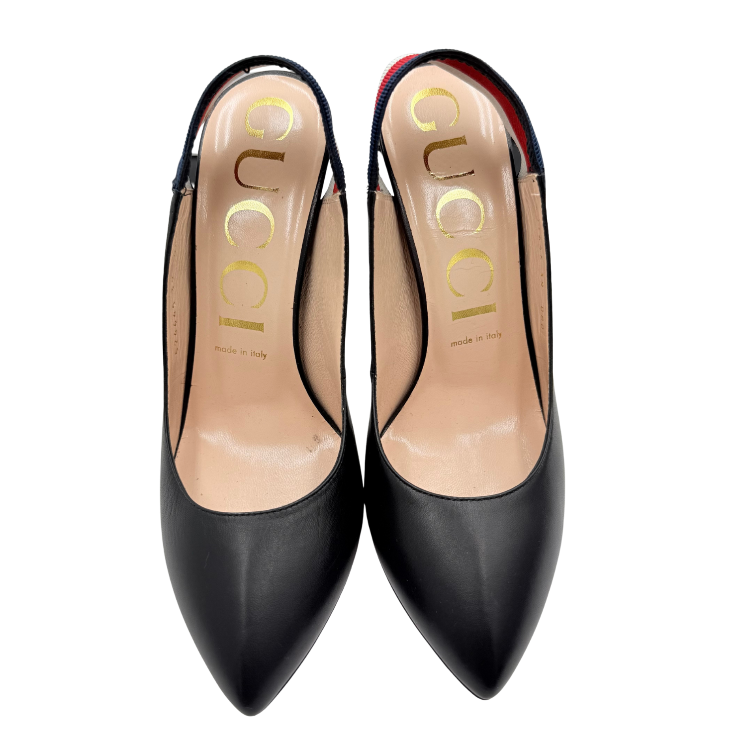 Gucci Sylvie Web Accent Leather Slingback Pumps Black