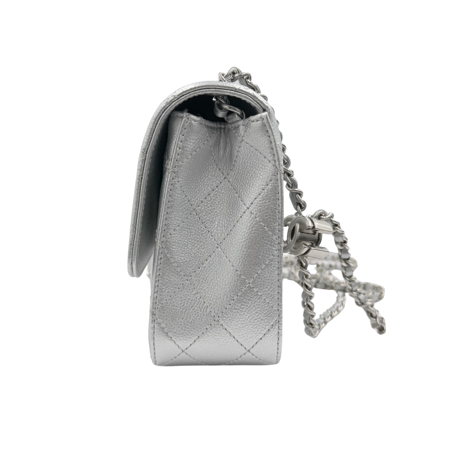 Chanel Medium Metallic Caviar Quilted CC Slide Flap Silver