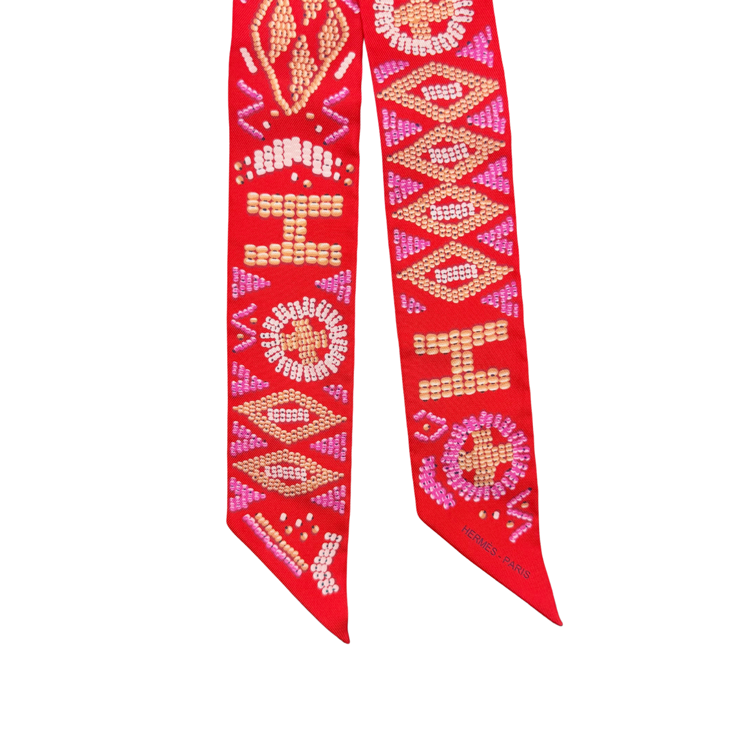 Kelly en Perles Red Silk Twilly Scarf
