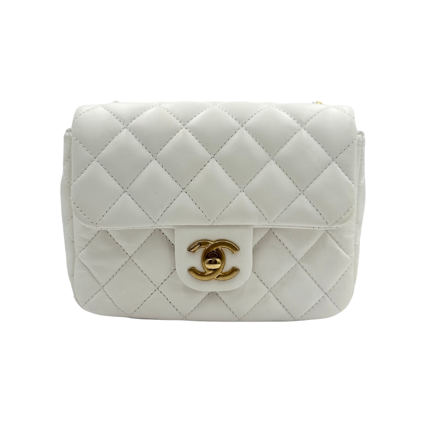 Chanel Quilted Small Coco Hearts Square Flap Bag White