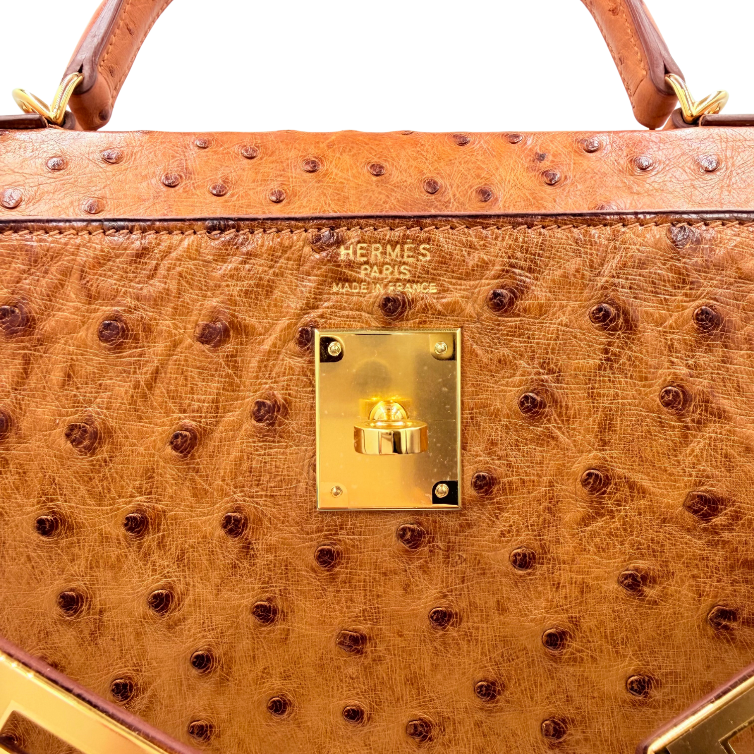 Hermès Vintage Kelly 35 Cognac Ostrich Sellier with Gold Hardware