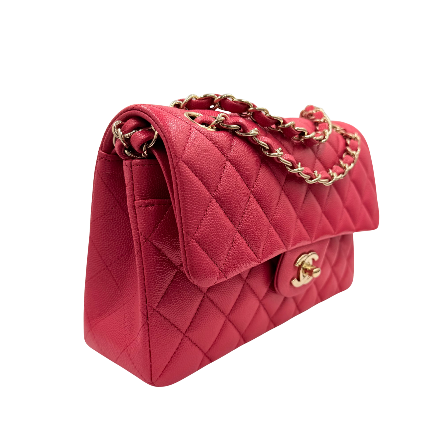 Chanel Small Quilted Caviar Classic Double Flap Bag Raspberry Red