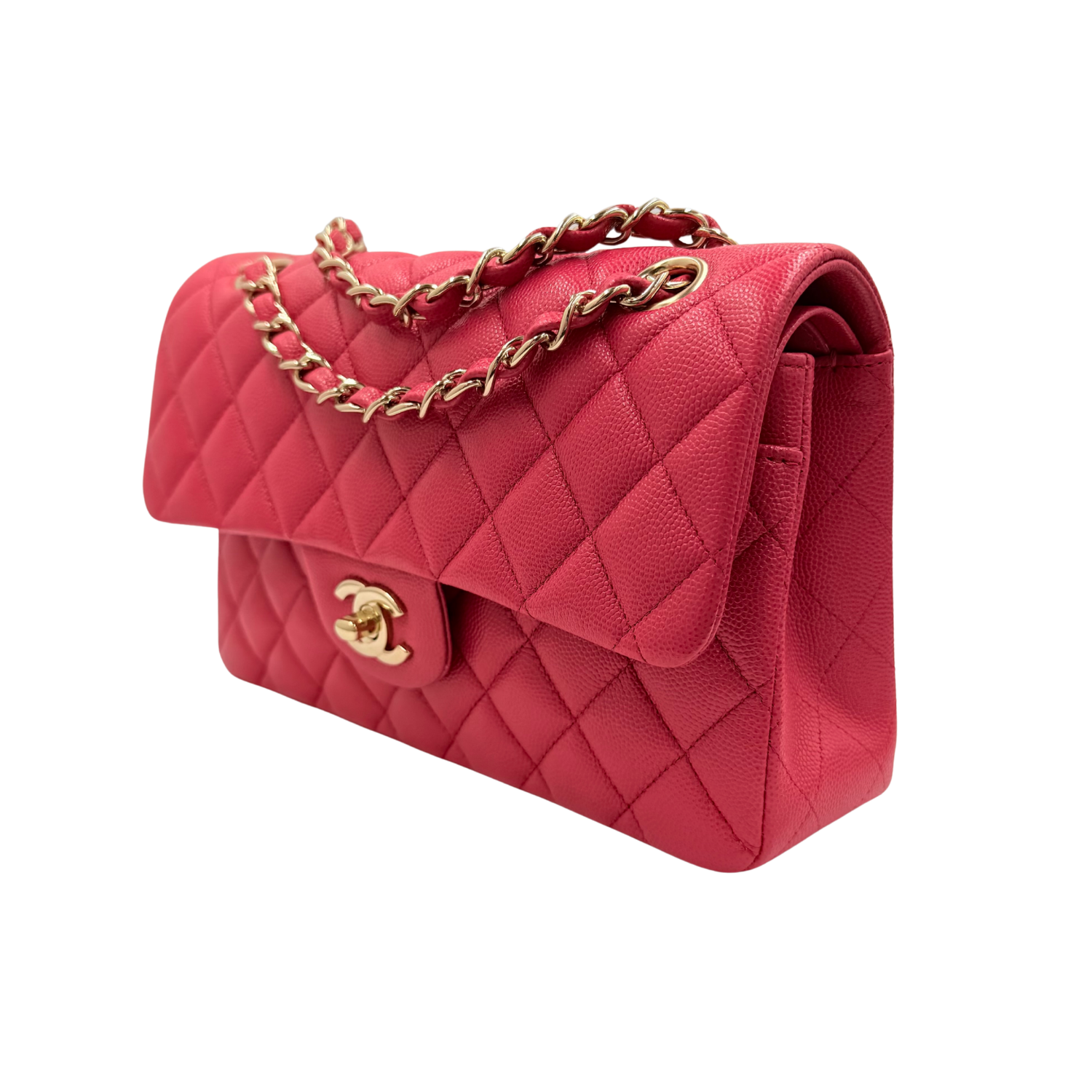 Chanel Small Quilted Caviar Classic Double Flap Bag Raspberry Red