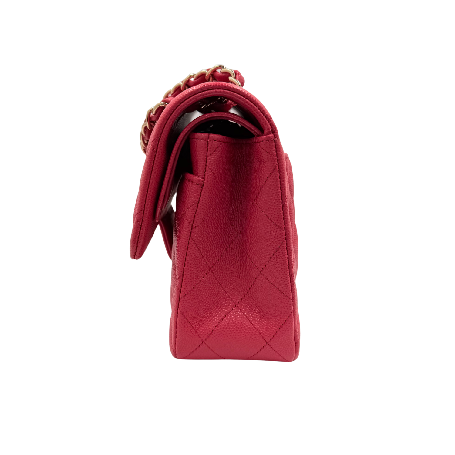 Chanel Small Quilted Caviar Classic Double Flap Bag Raspberry Red