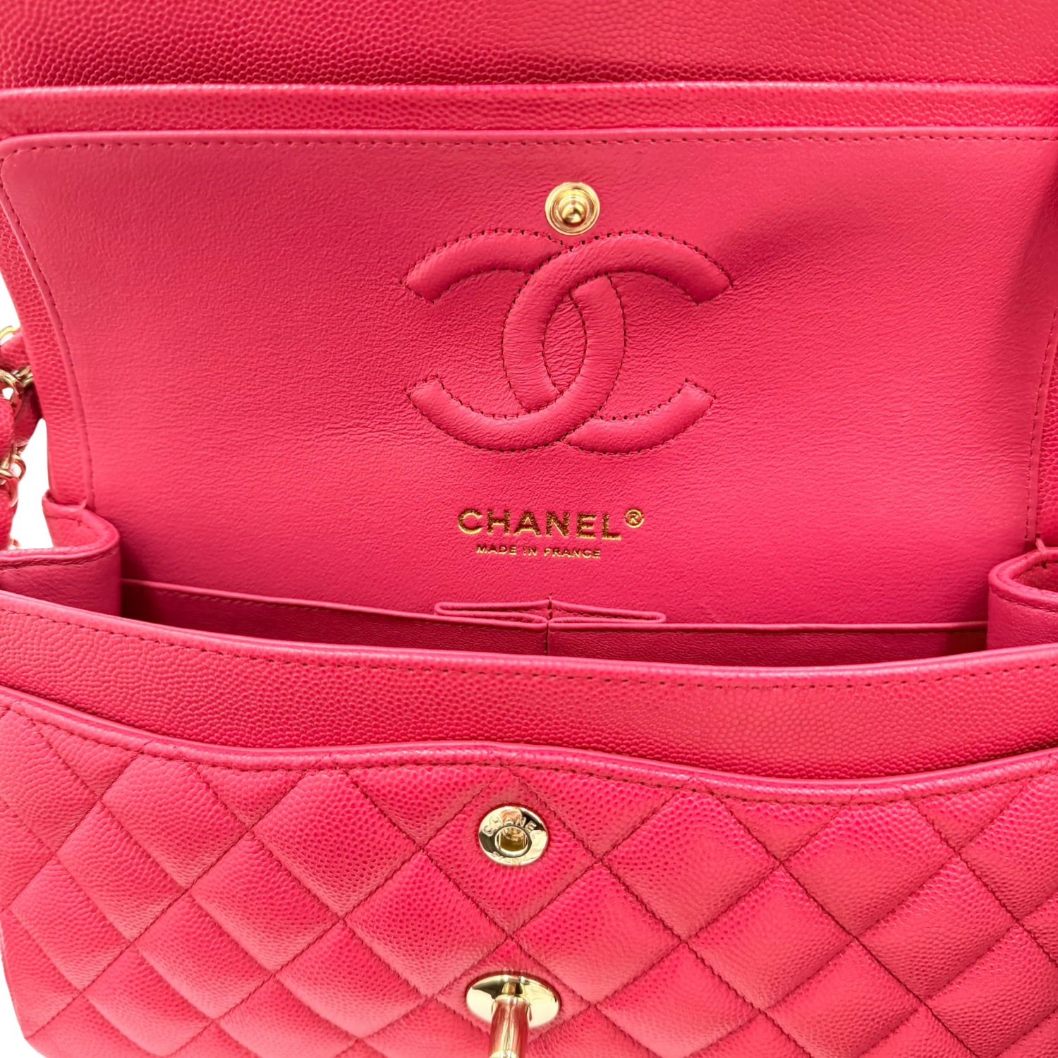 Chanel Small Quilted Caviar Classic Double Flap Bag Raspberry Red