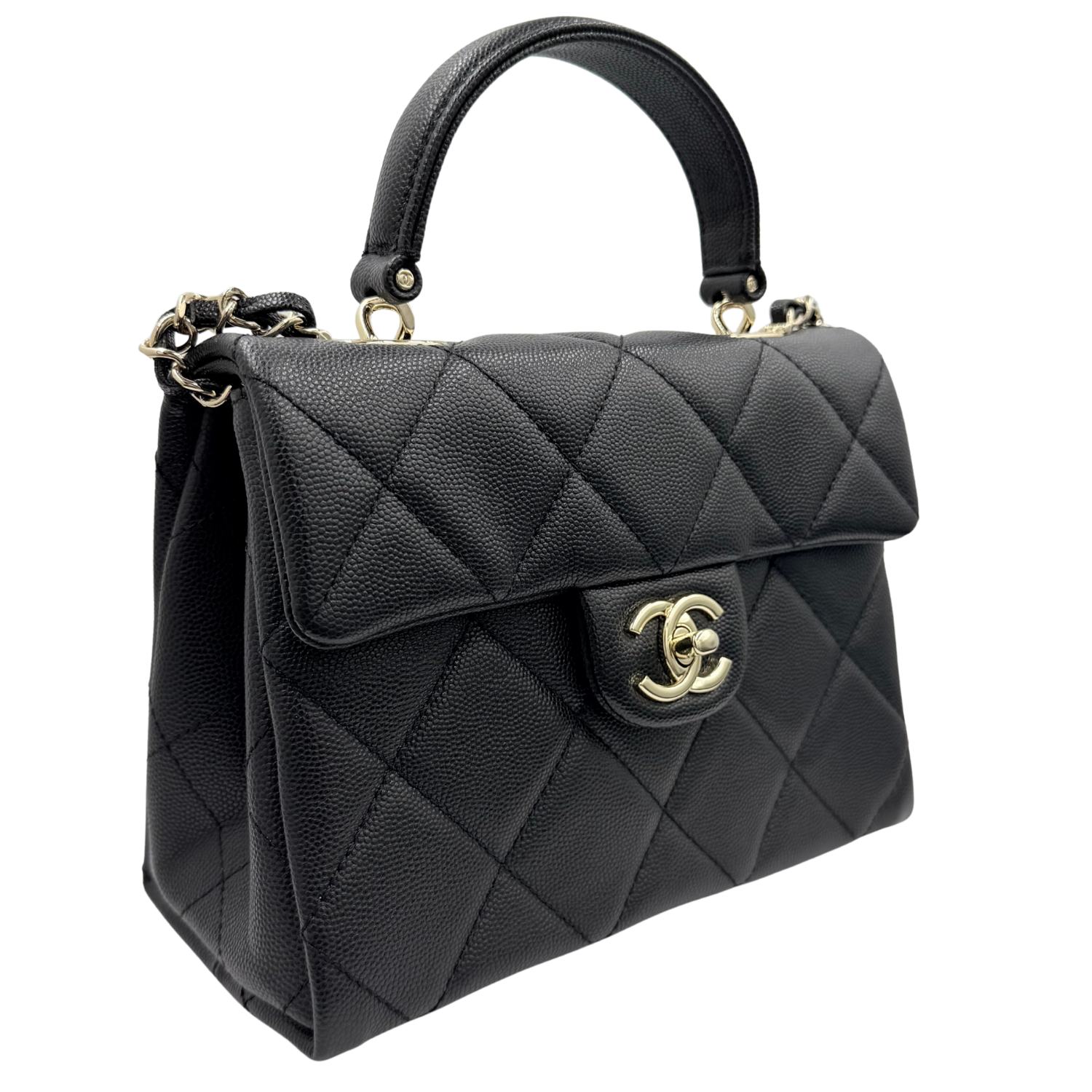 Chanel Small Quilted Caviar Retro Twist Flap Bag with Top Handle Black
