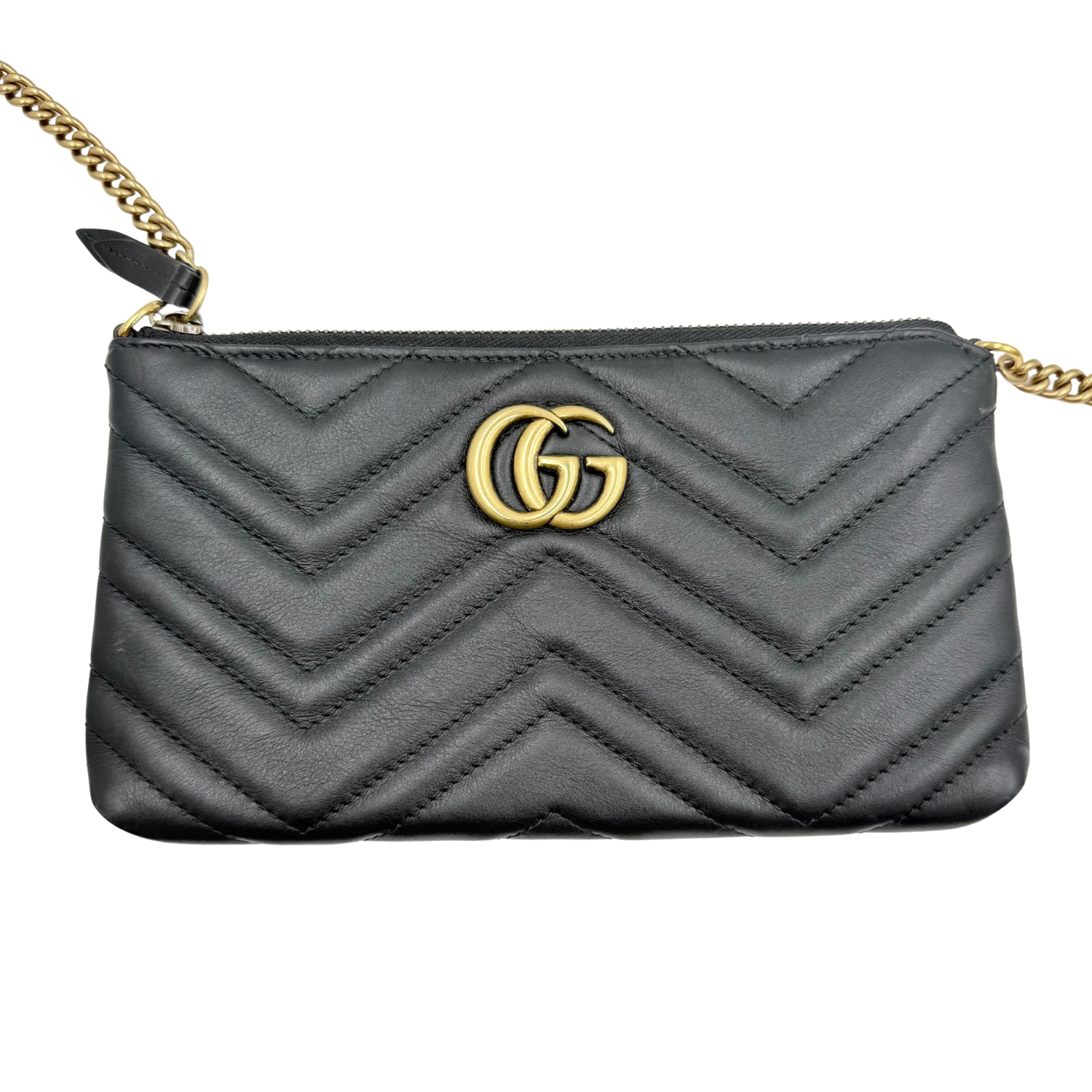 Gucci Calfskin Matelasse Mini GG Marmont Wallet on Chain Bag Black