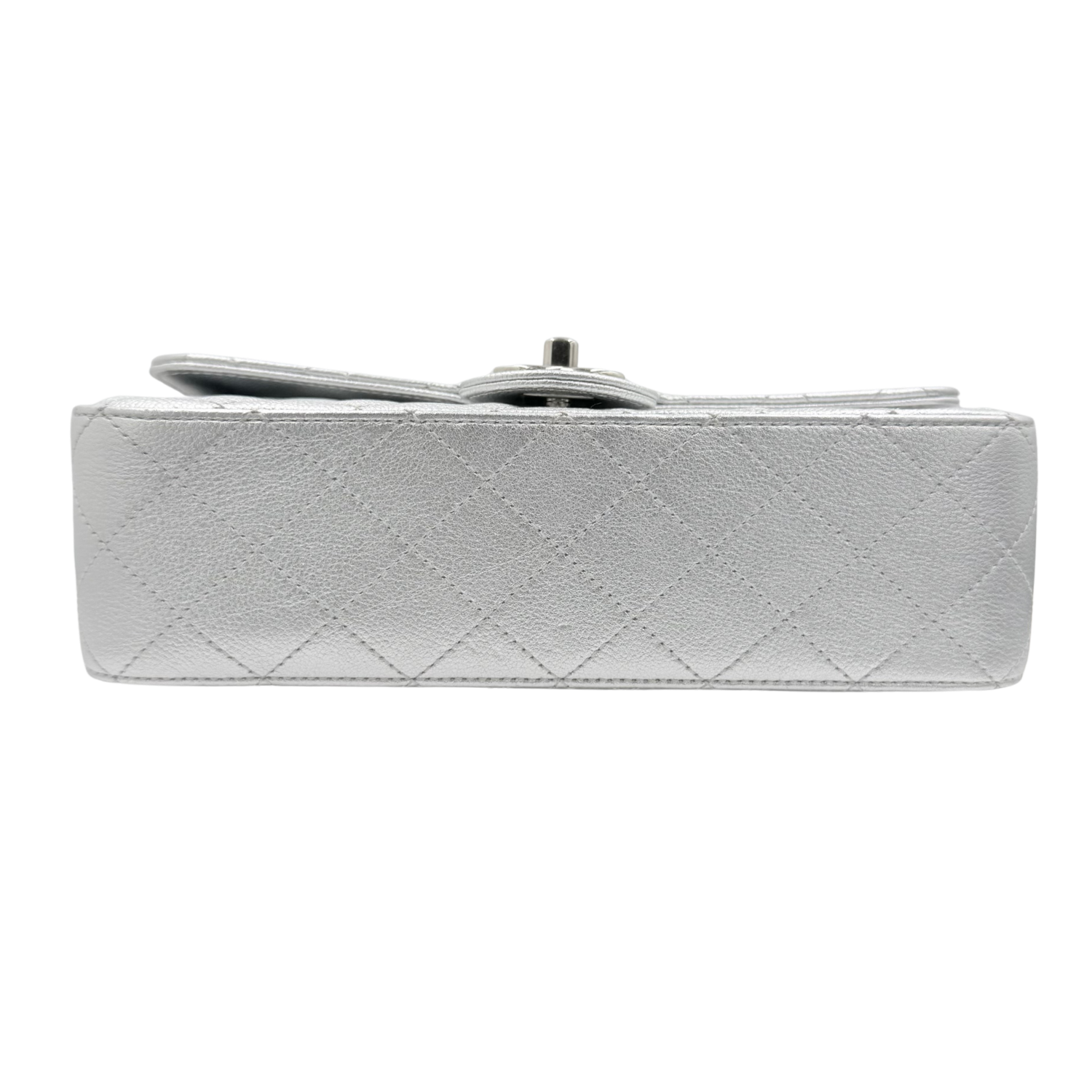 Chanel Medium Metallic Caviar Quilted CC Slide Flap Silver