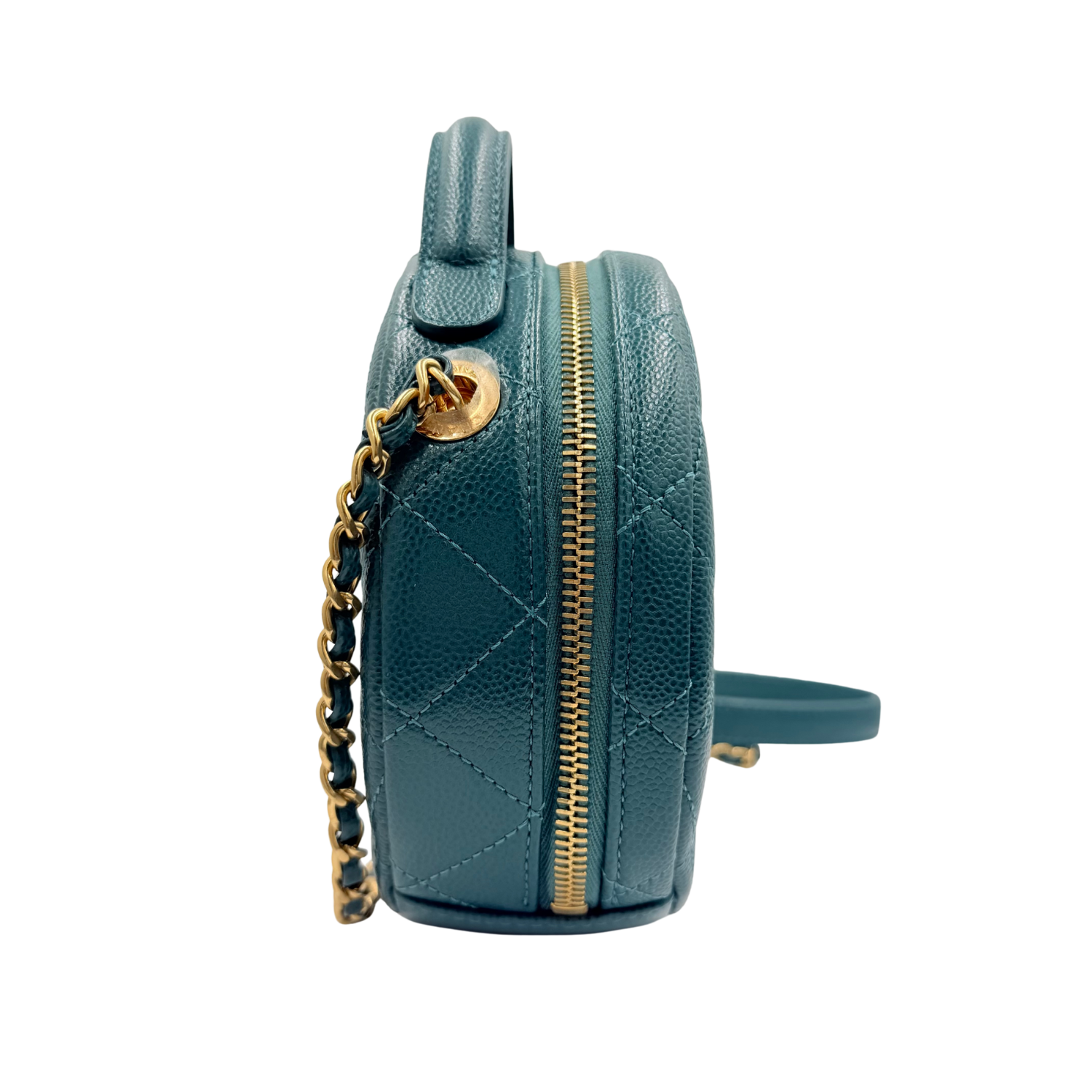 Chanel Round Vanity Case Crossbody Bag with Top Handle Turquoise