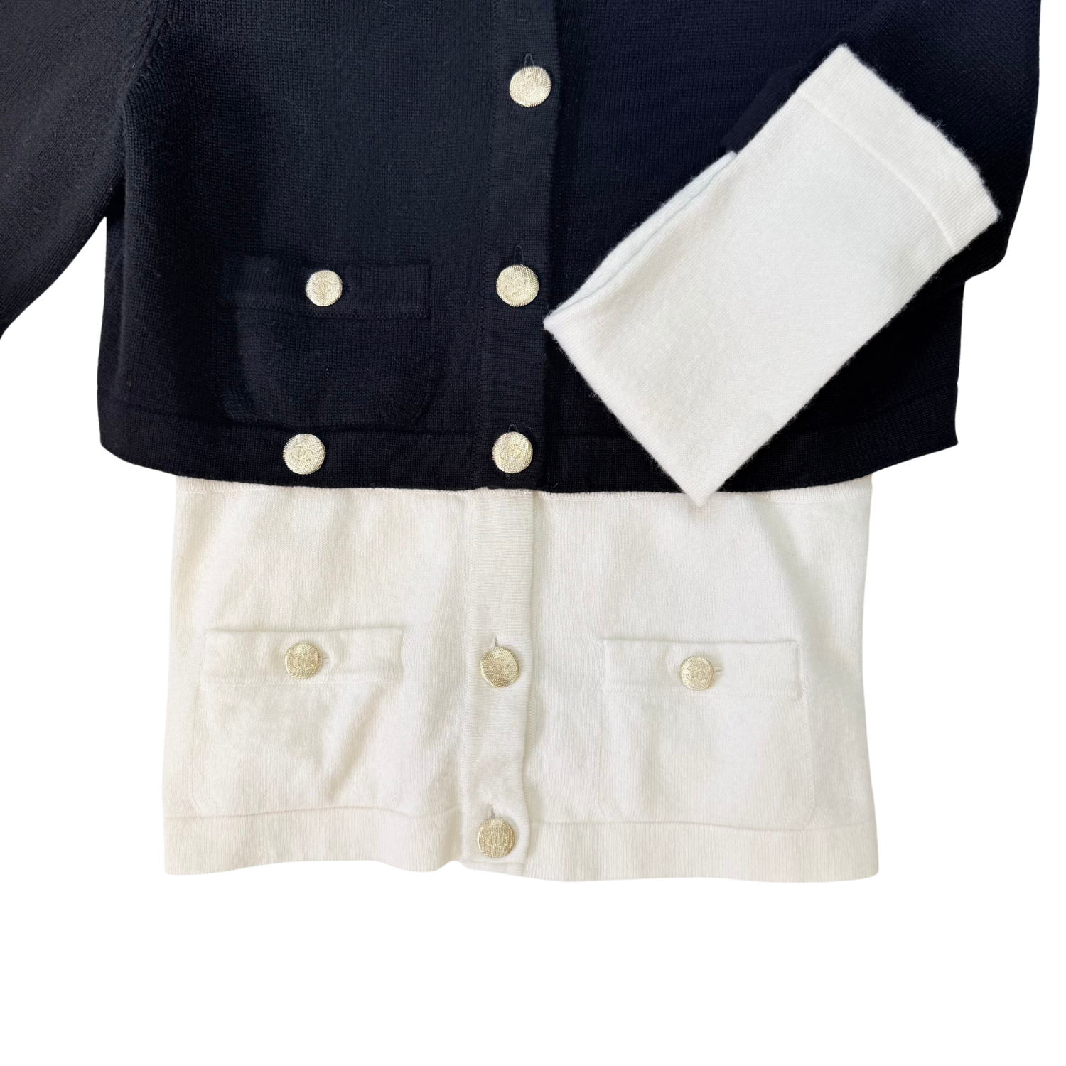 Chanel Long Sleeve Cardigan Black and White