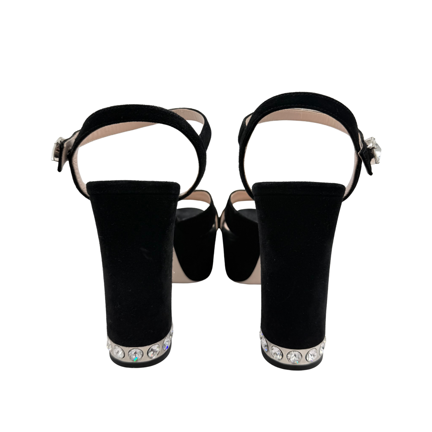 Miu Miu Crystal-embellished Suede Platform Heels Black