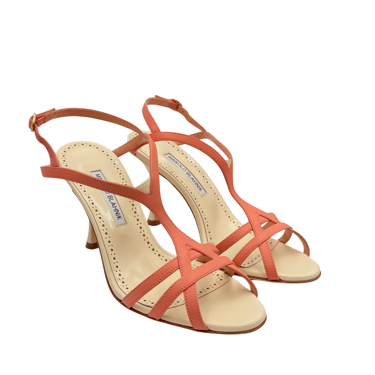 Manolo Blahnik Leather Heeled Sandals Peach Size 38.5