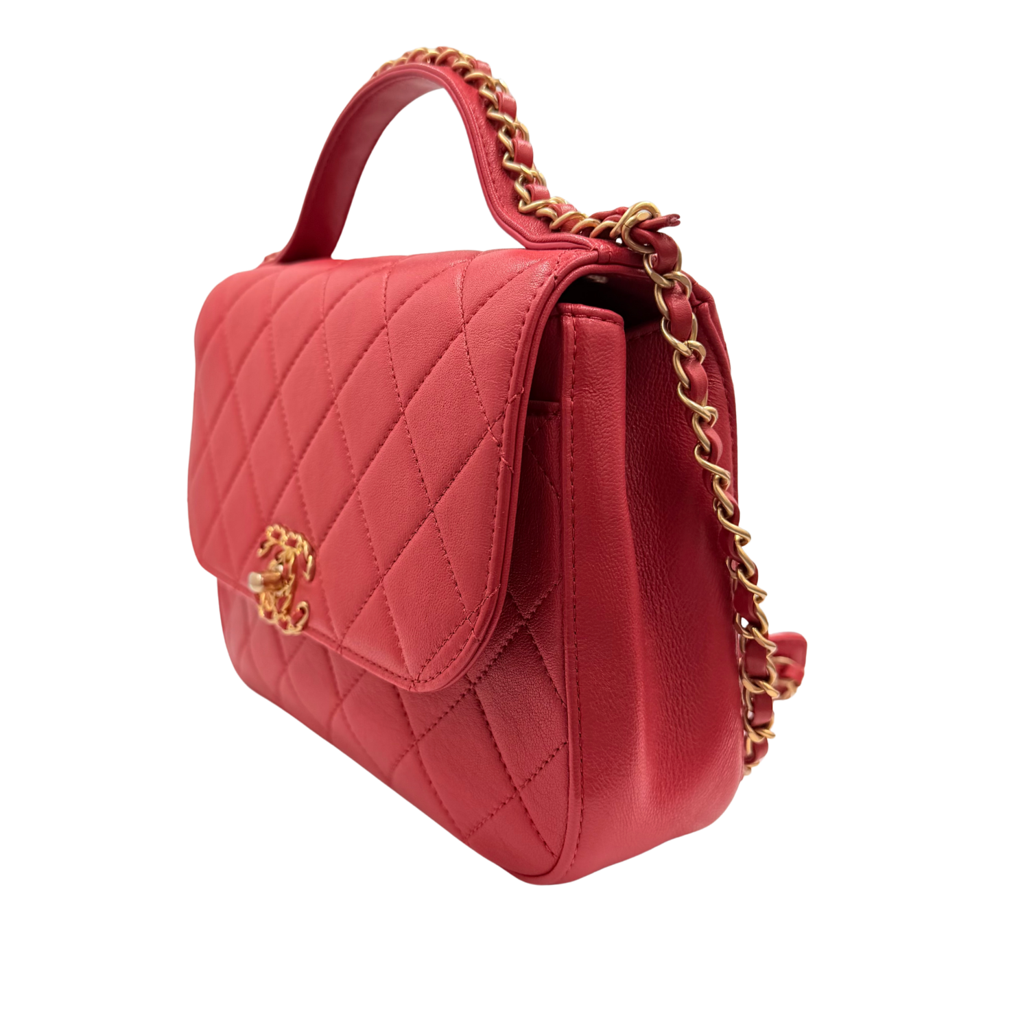 Chanel Quilted Calfskin Chain Affinity Flap Bag Red
