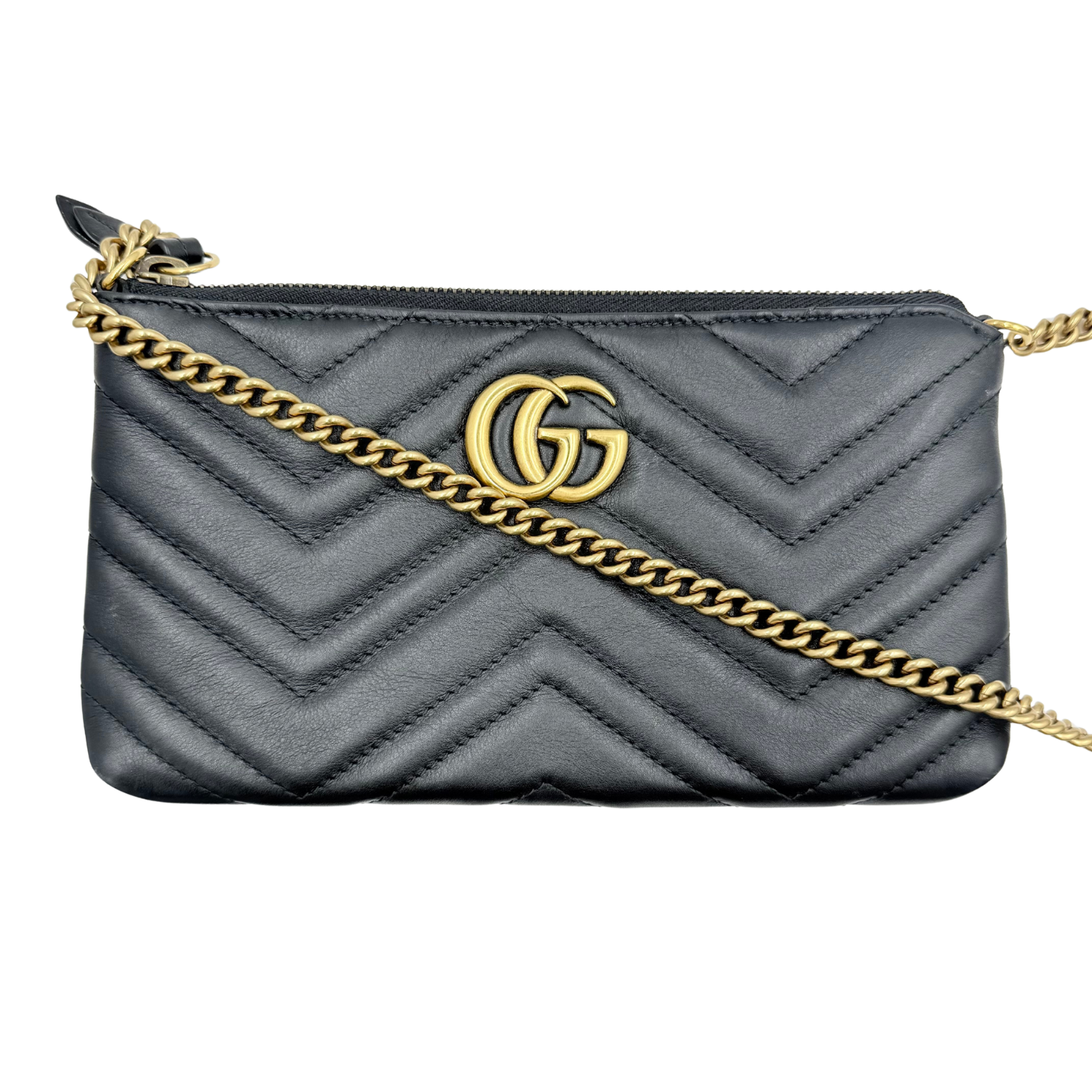 Gucci Calfskin Matelasse Mini GG Marmont Wallet on Chain Bag Black