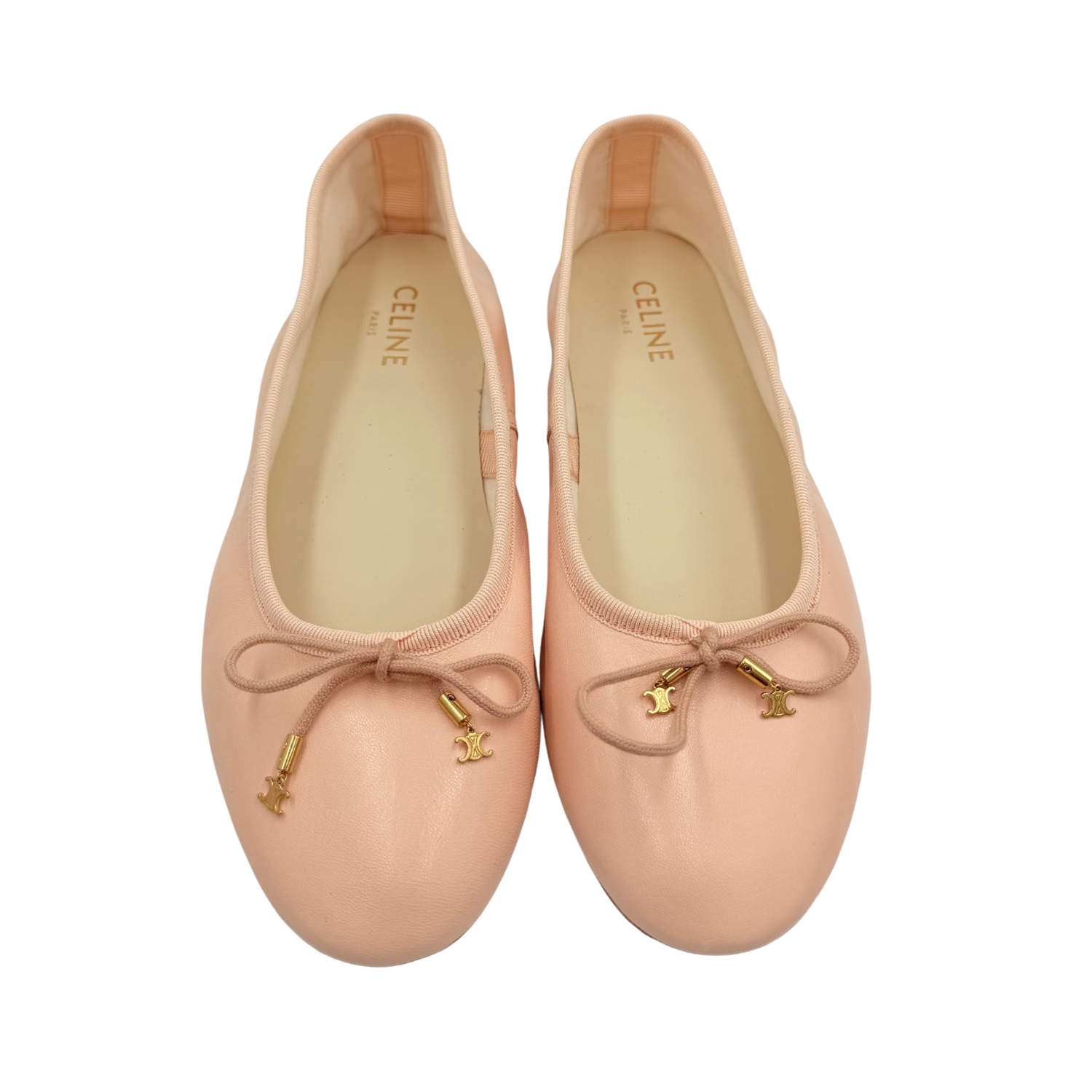 Celine Leather Bow Accents Ballet Flats Blush Pink