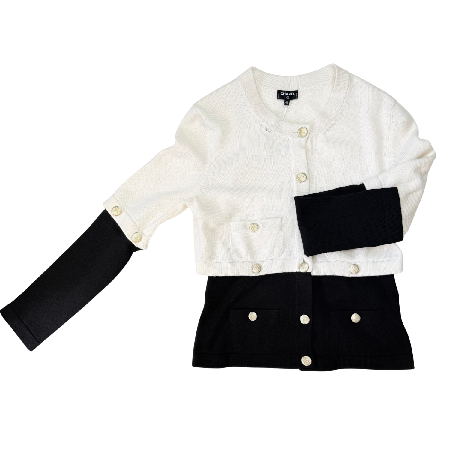Chanel Long Sleeve Cardigan Black and White