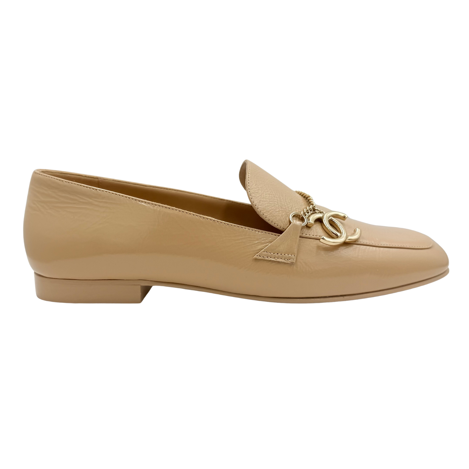 Chanel Interlocking CC Logo Leather Mocassins Beige