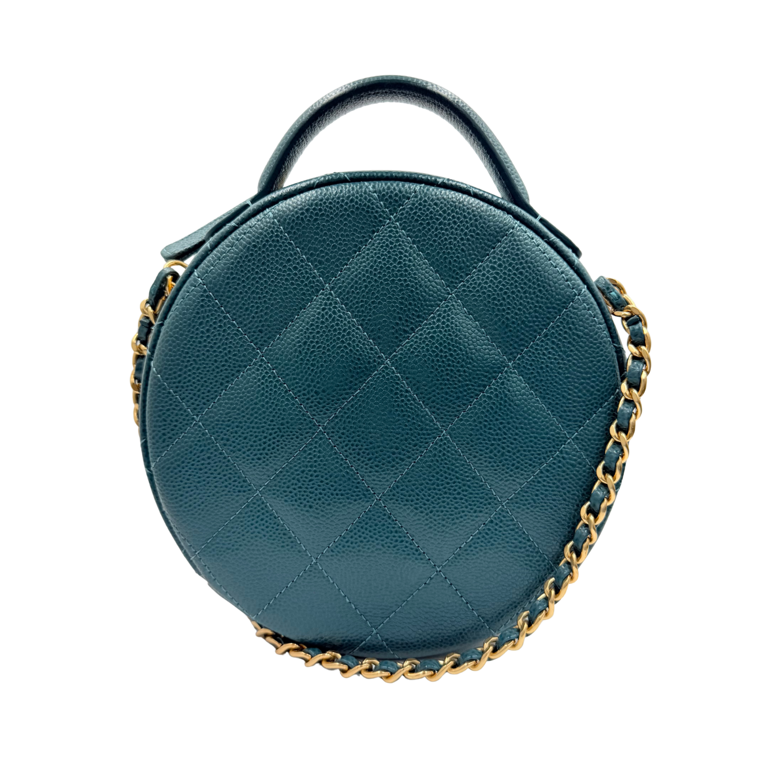Chanel Round Vanity Case Crossbody Bag with Top Handle Turquoise