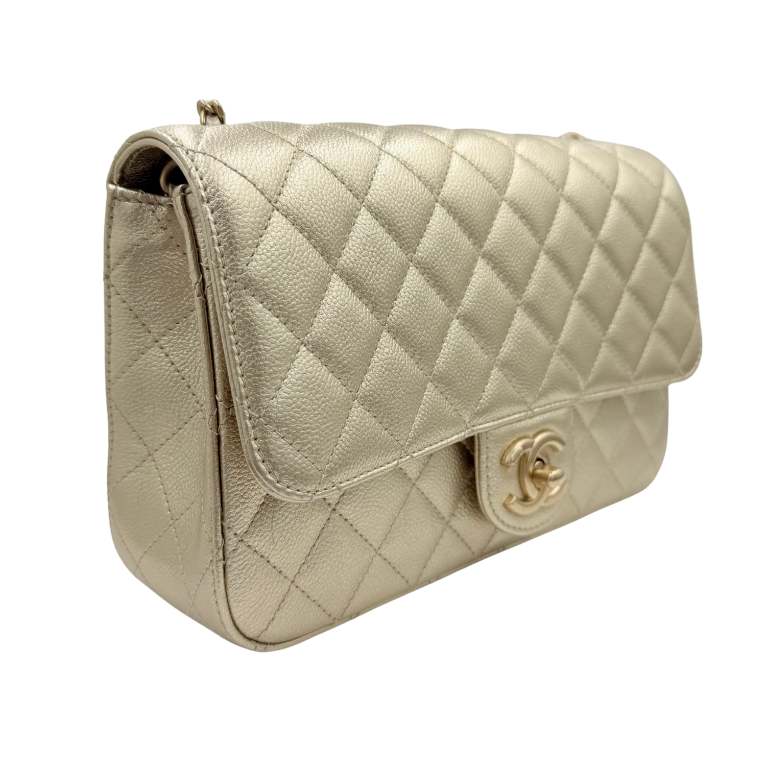 Chanel Medium Metallic Caviar Quilted CC Slide Flap Light Gold Sold Out