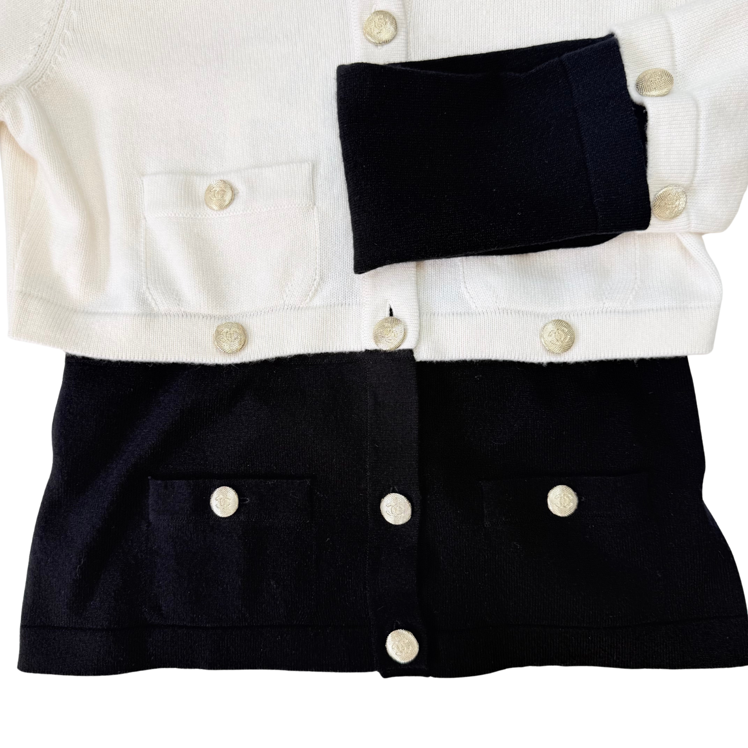 Chanel Long Sleeve Cardigan Black and White