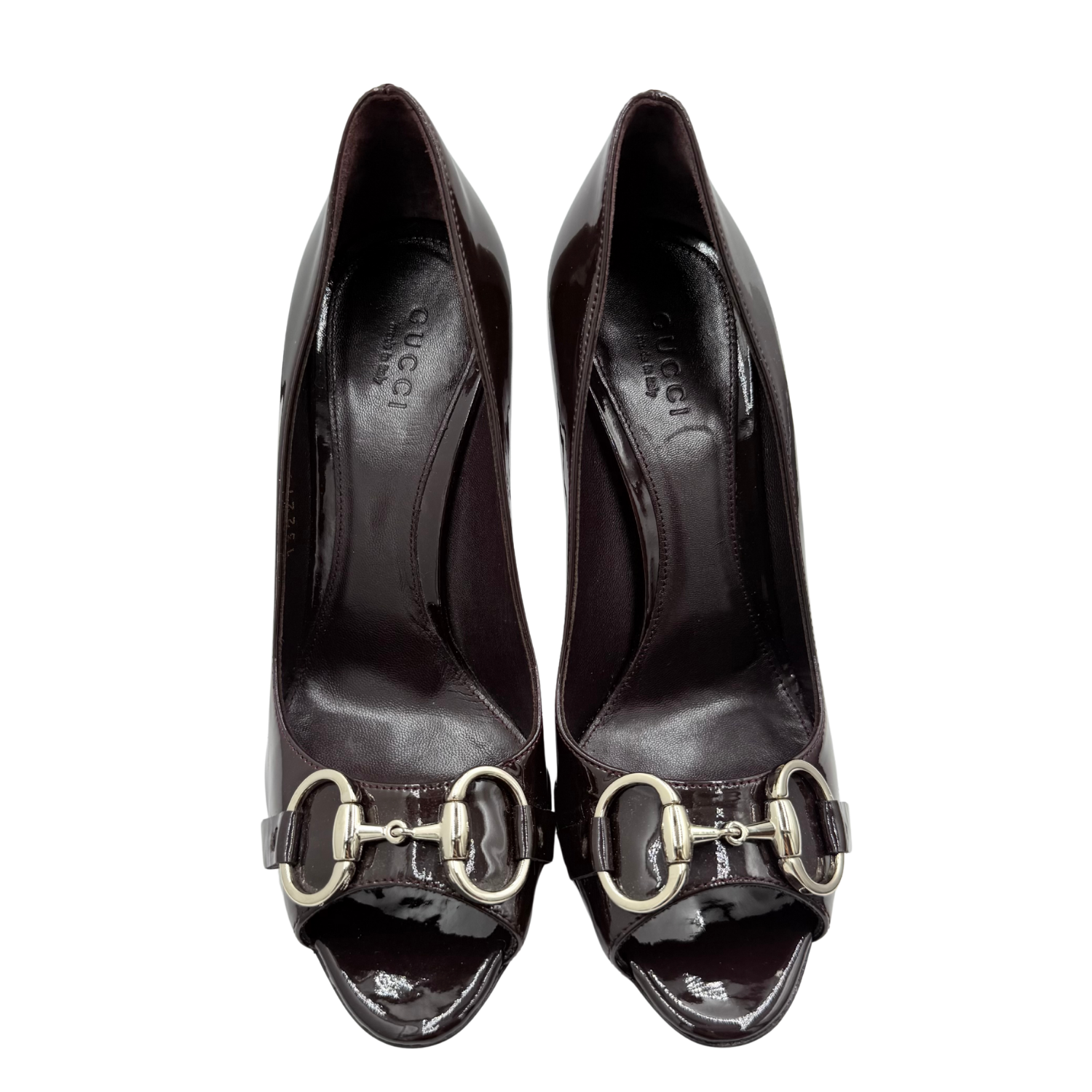 Gucci 1955 Horsebit Accent Patent Leather Pumps Plum