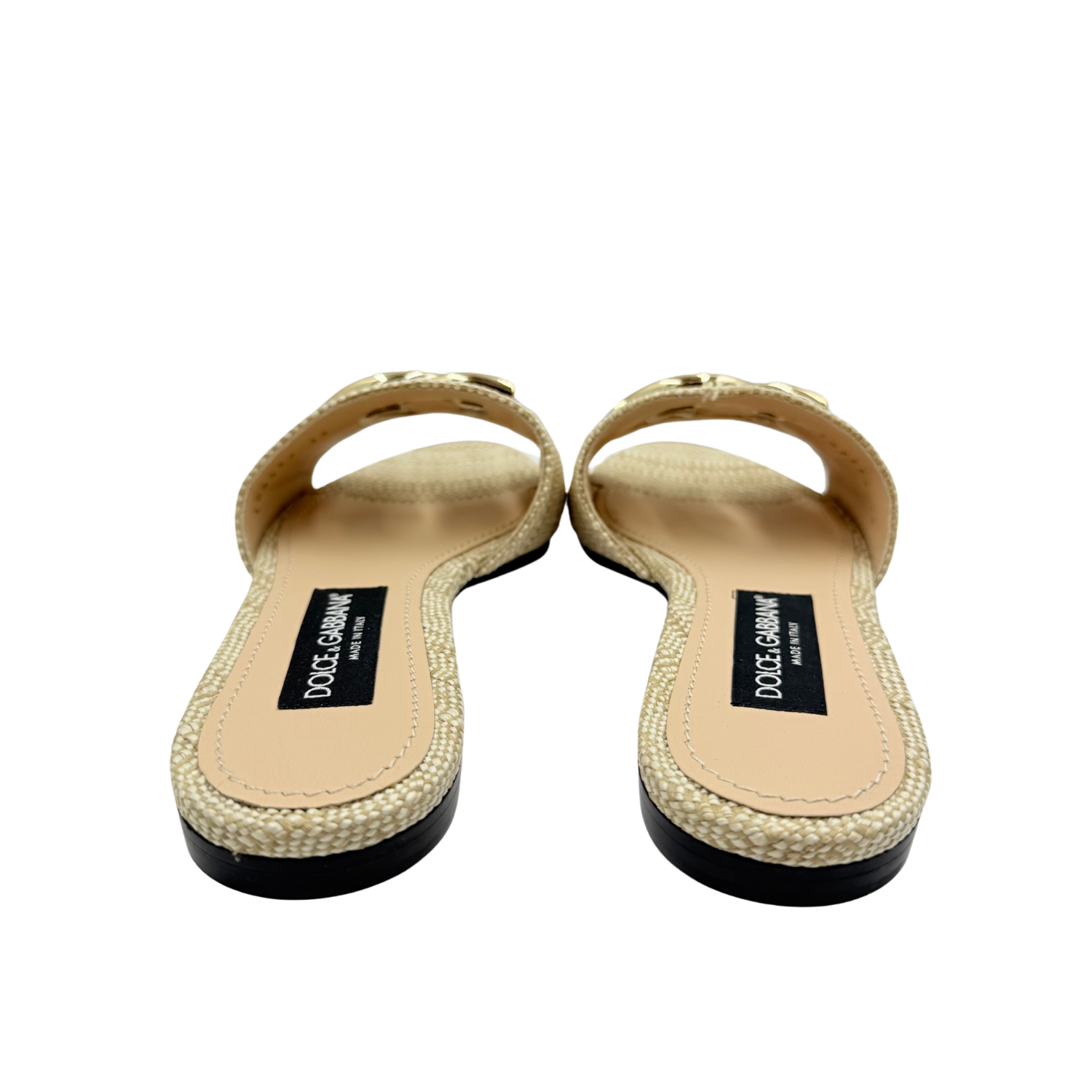 Dolce and Gabbana Raffia Sliders Beige