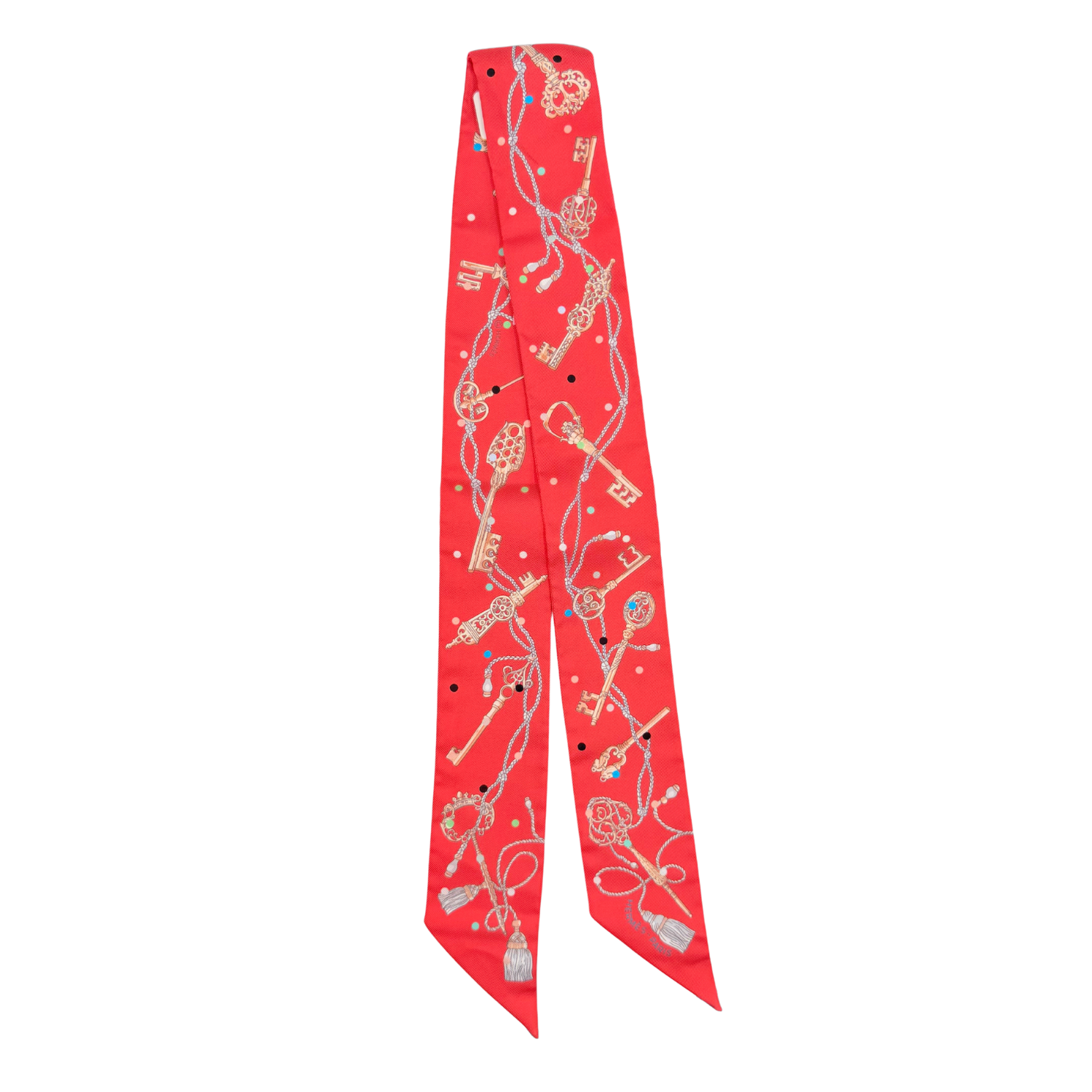 Les Cles a Pois Red Silk Twilly Scarf