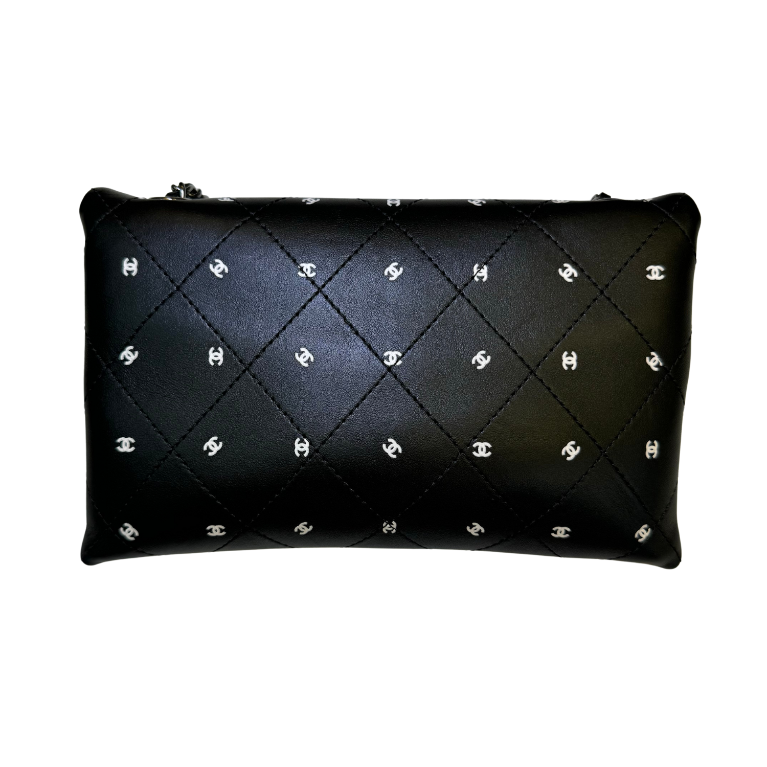 Chanel Printed Lambskin Envelope Clutch With Chain Black & White