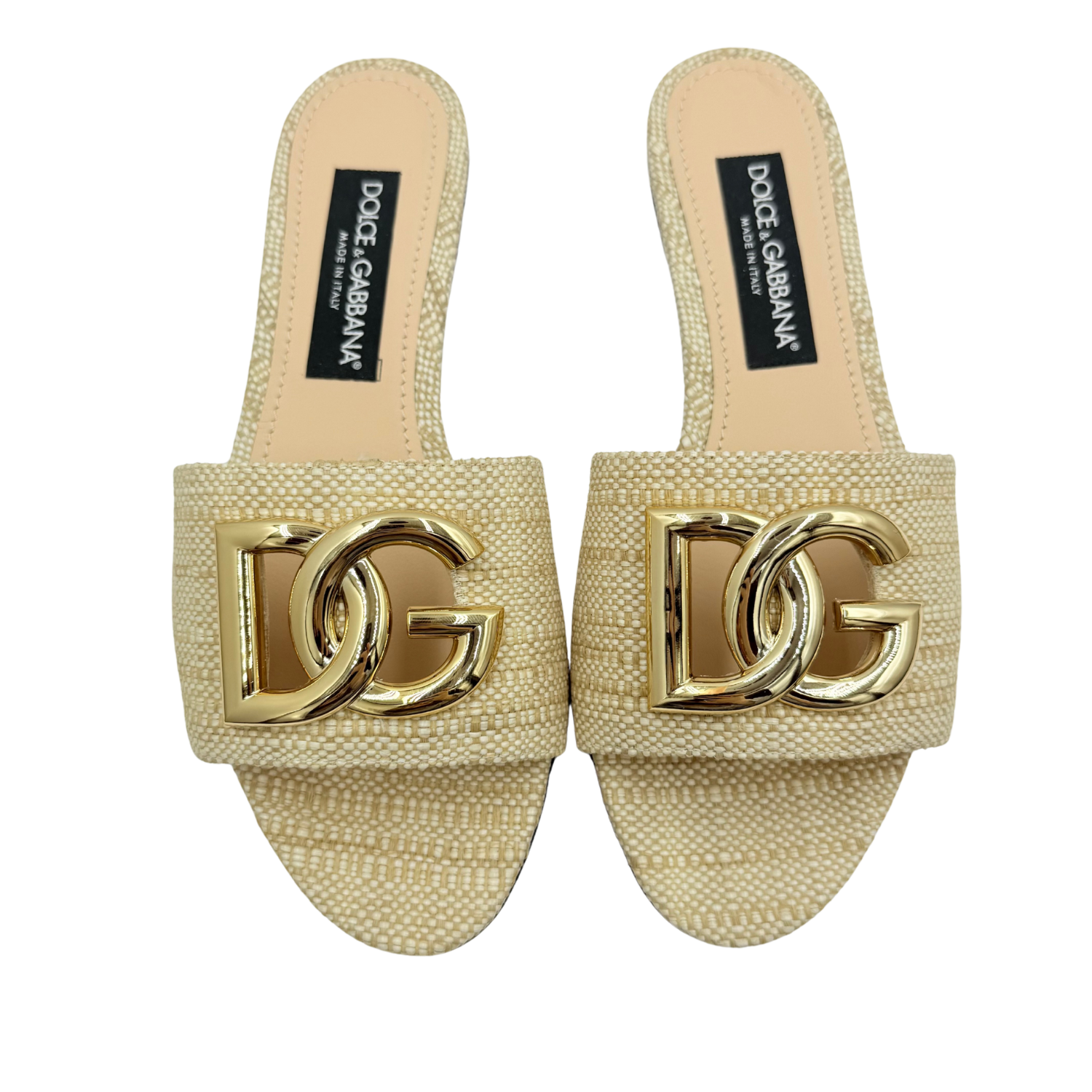 Dolce and Gabbana Raffia Sliders Beige