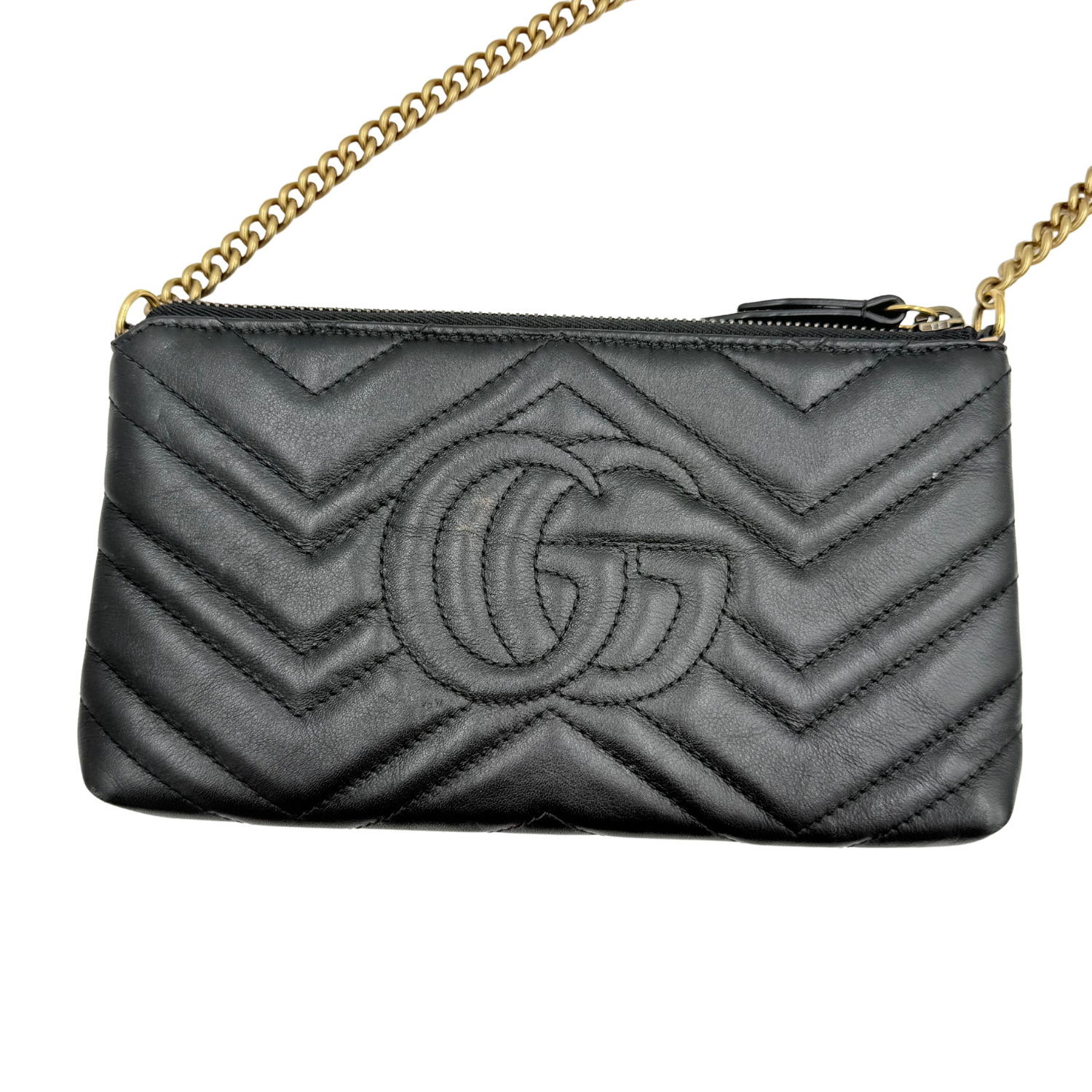 Gucci Calfskin Matelasse Mini GG Marmont Wallet on Chain Bag Black