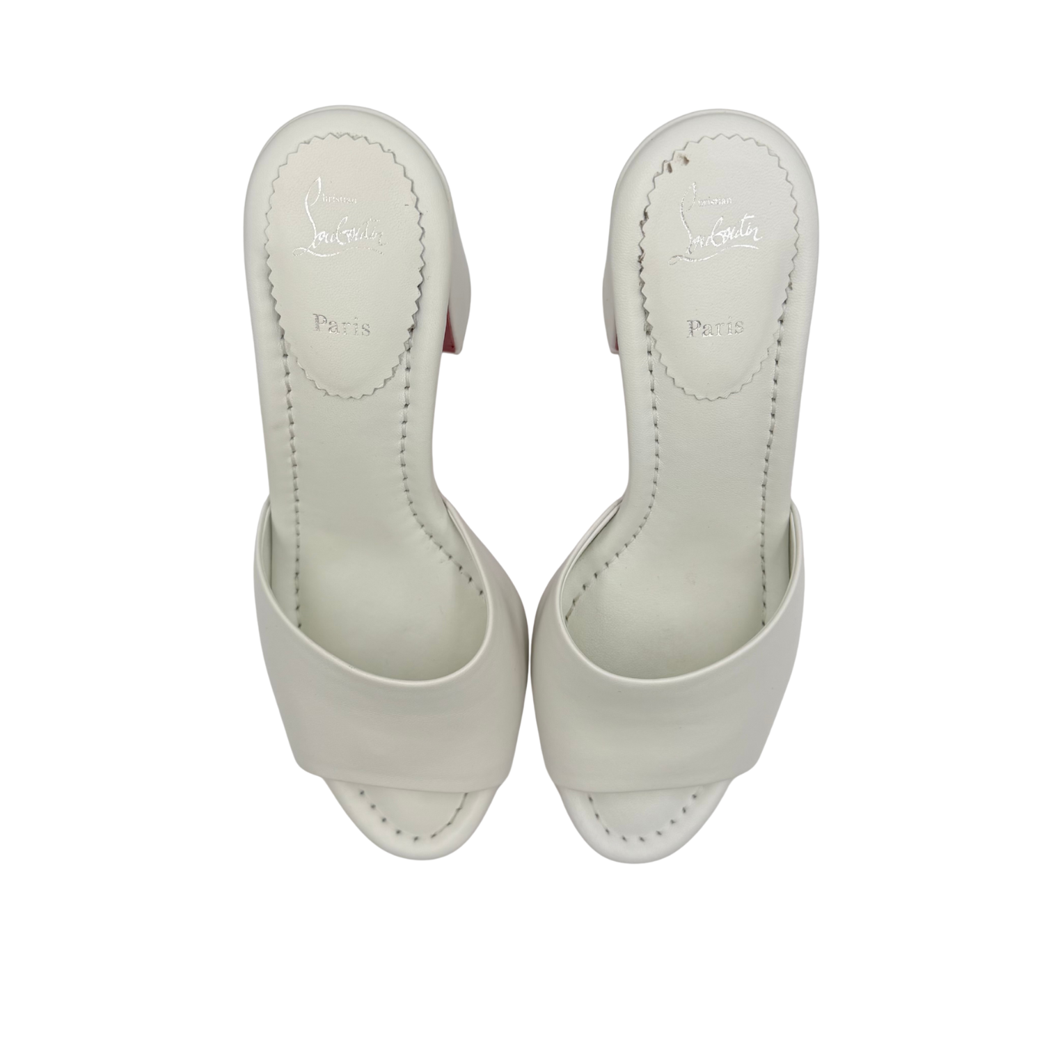 Christian Louboutin Open Toe & Back Leather Jane Heel White