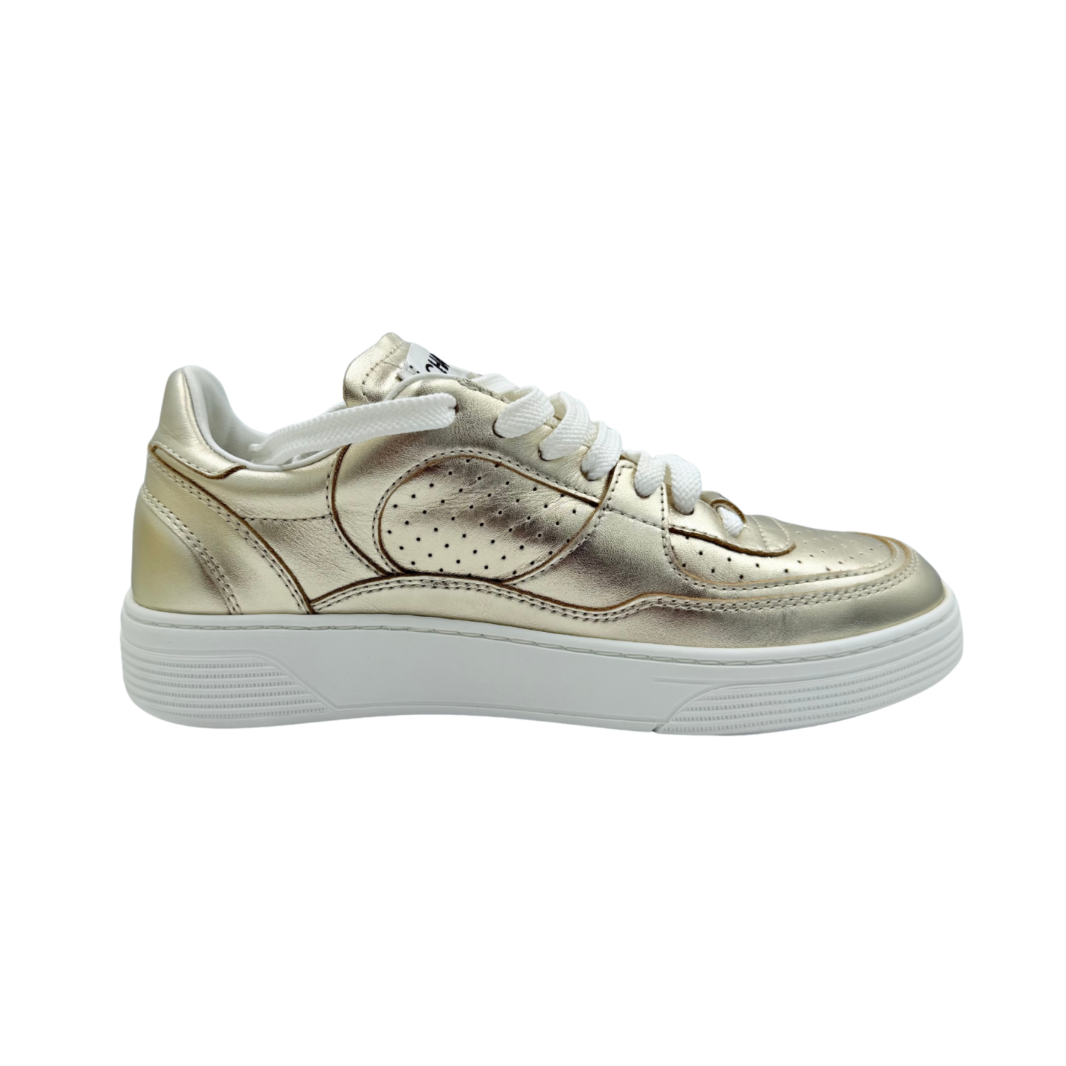 Chanel CC Laminated Calfskin Low Top Sneakers Gold