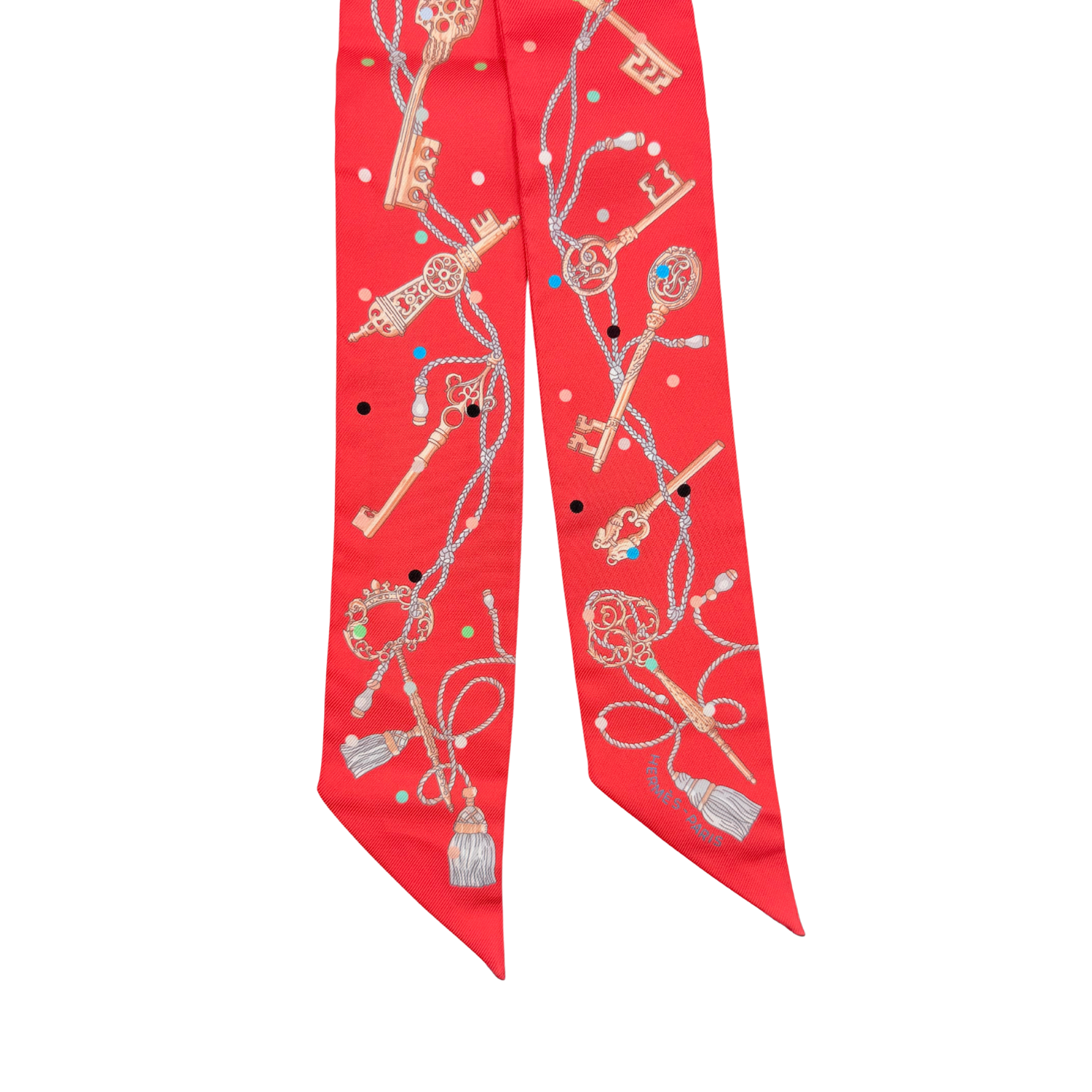 Les Cles a Pois Red Silk Twilly Scarf