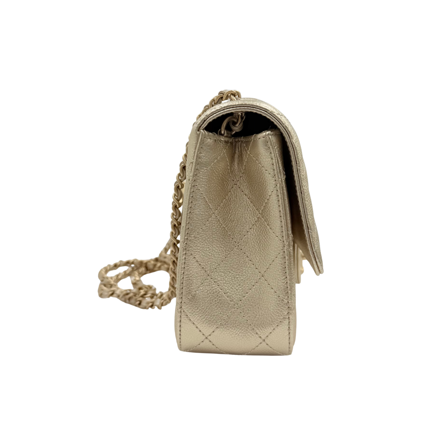 Chanel Medium Metallic Caviar Quilted CC Slide Flap Light Gold Sold Out