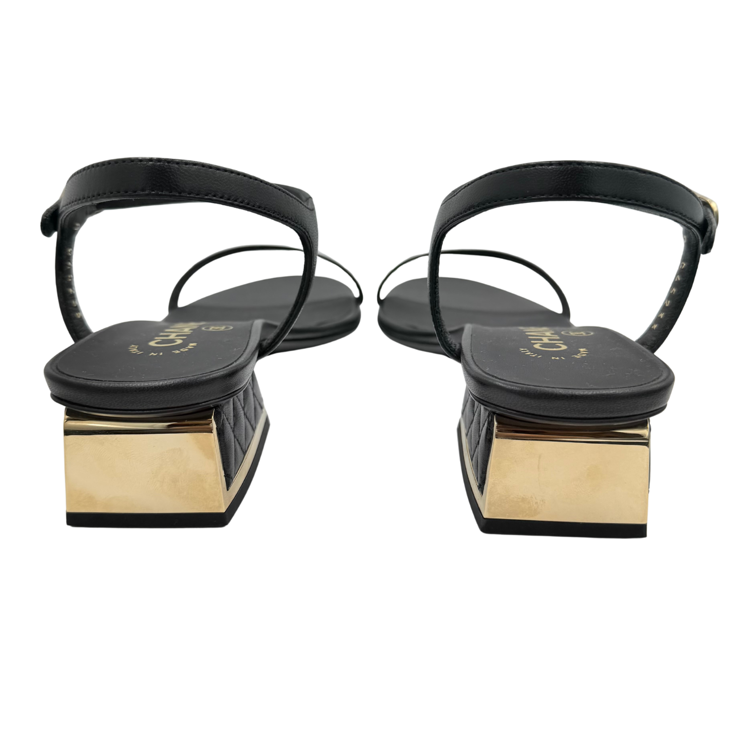 Chanel CC Gold Heeled Sandals Black