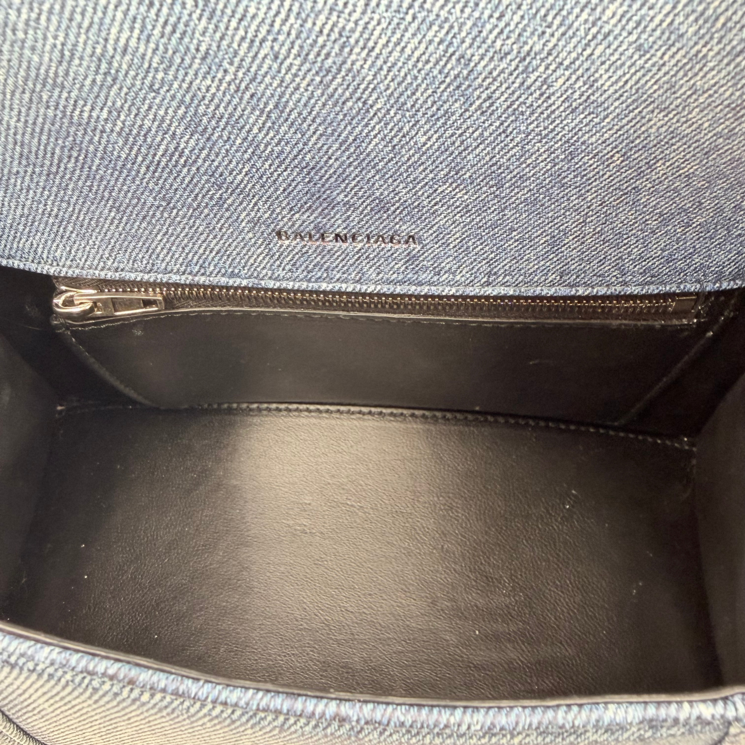 Balenciaga Small Hourglass Handle Bag with Crossbody Strap Denim