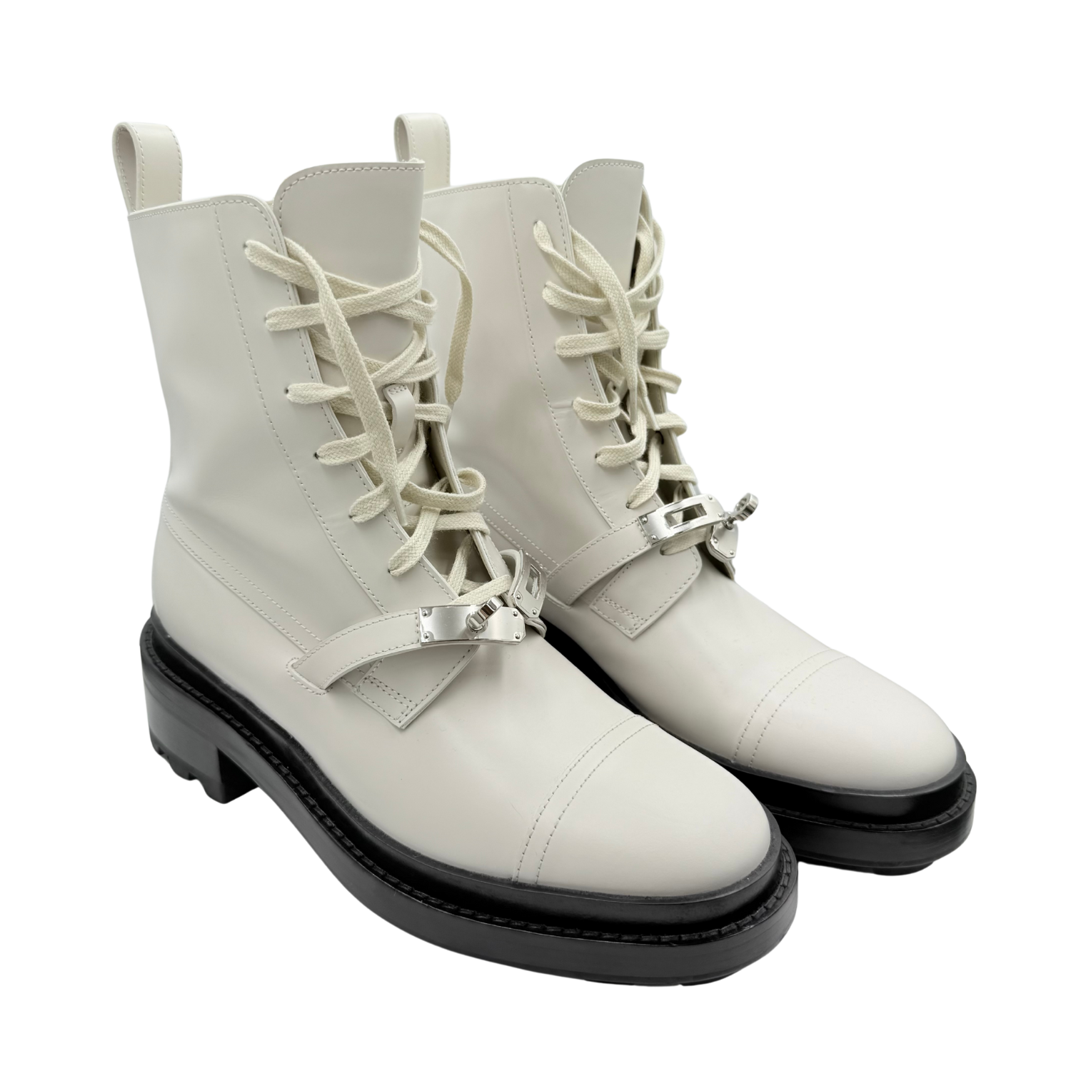 Hermès Funk Ankle Combat Boots Cream