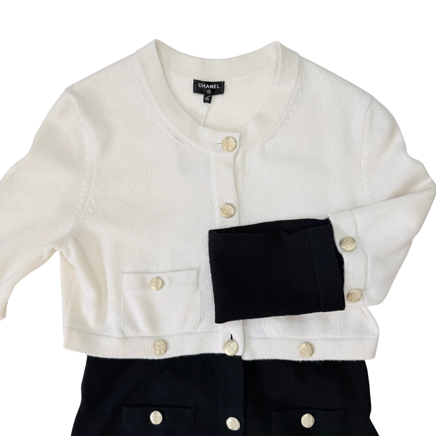 Chanel Long Sleeve Cardigan Black and White