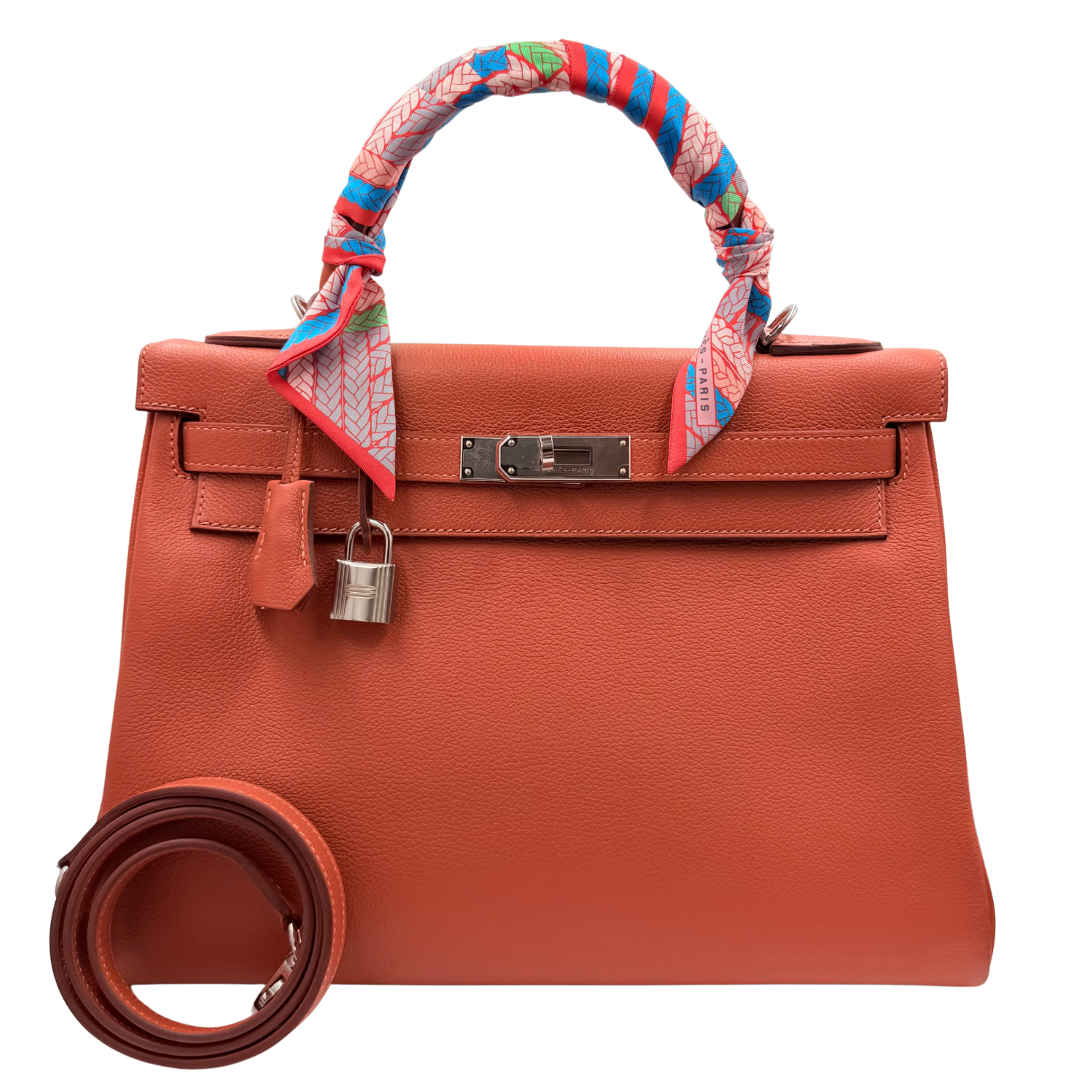Hermès Kelly 32 Cuivre Evercolor Leather with Palladium Hardware (comes with Hermès Twilly)