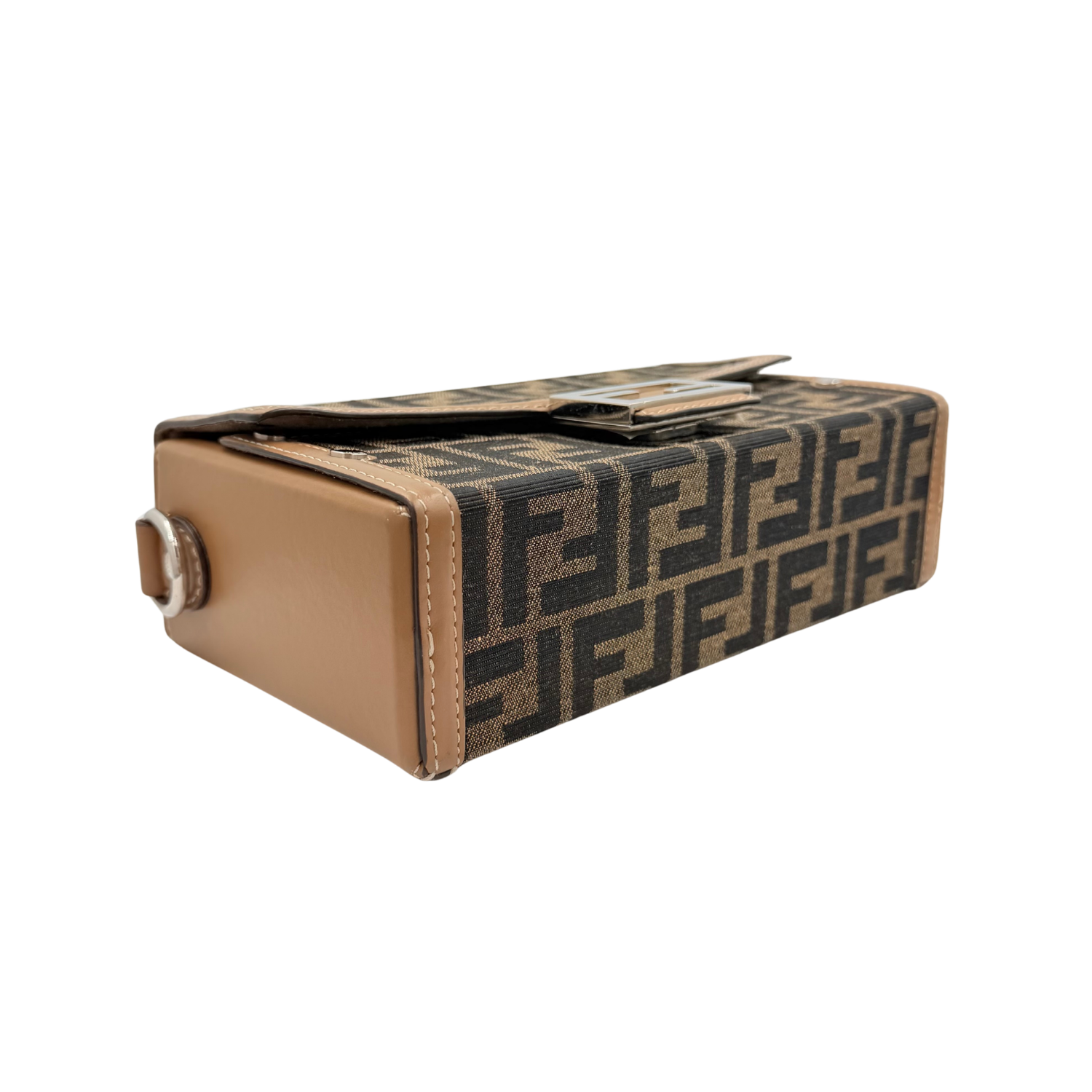 Fendi Baguette Soft Trunk Jacquard Canvas Bag with Strap Brown