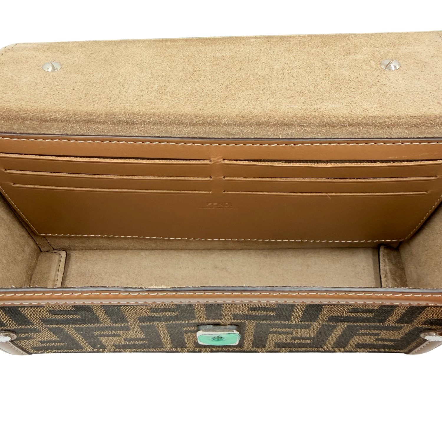 Fendi Baguette Soft Trunk Jacquard Canvas Bag with Strap Brown