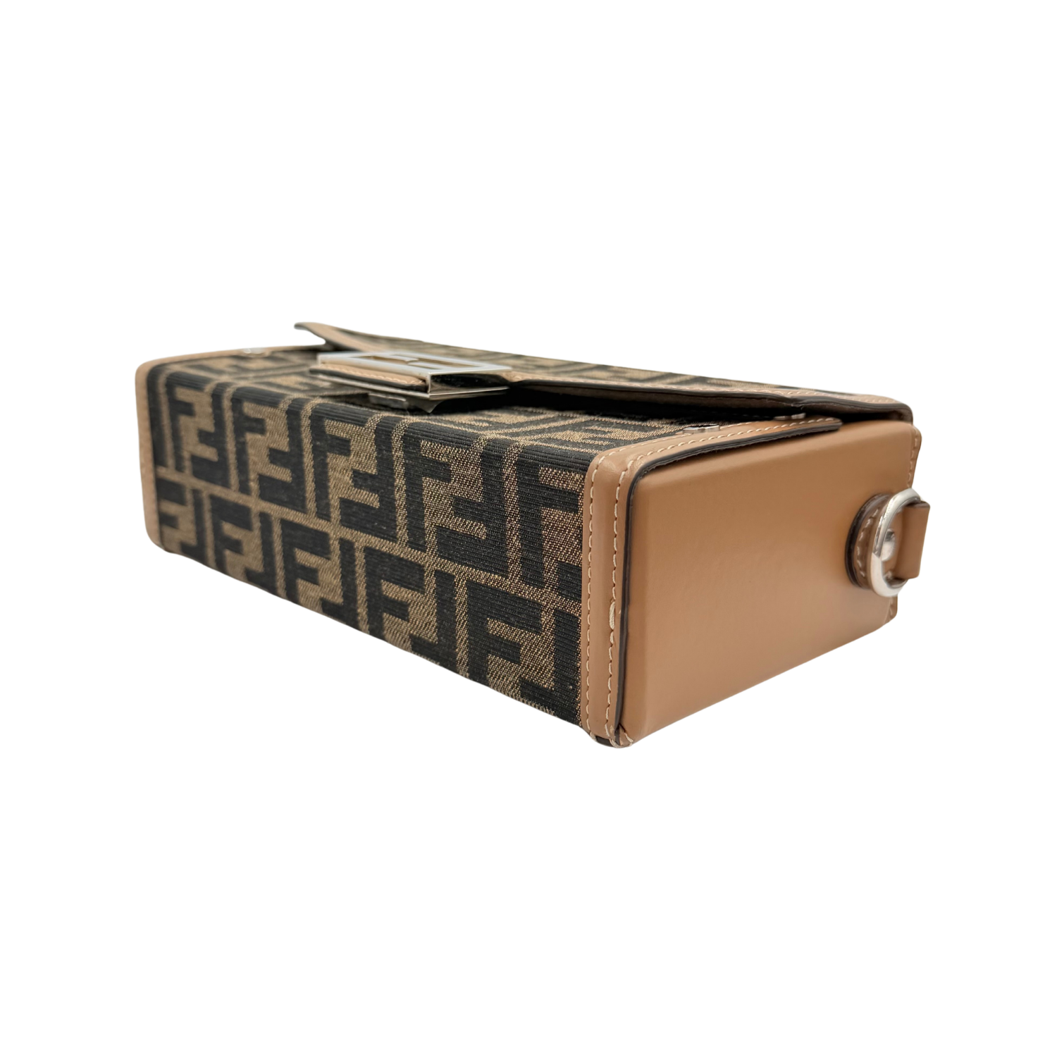 Fendi Baguette Soft Trunk Jacquard Canvas Bag with Strap Brown