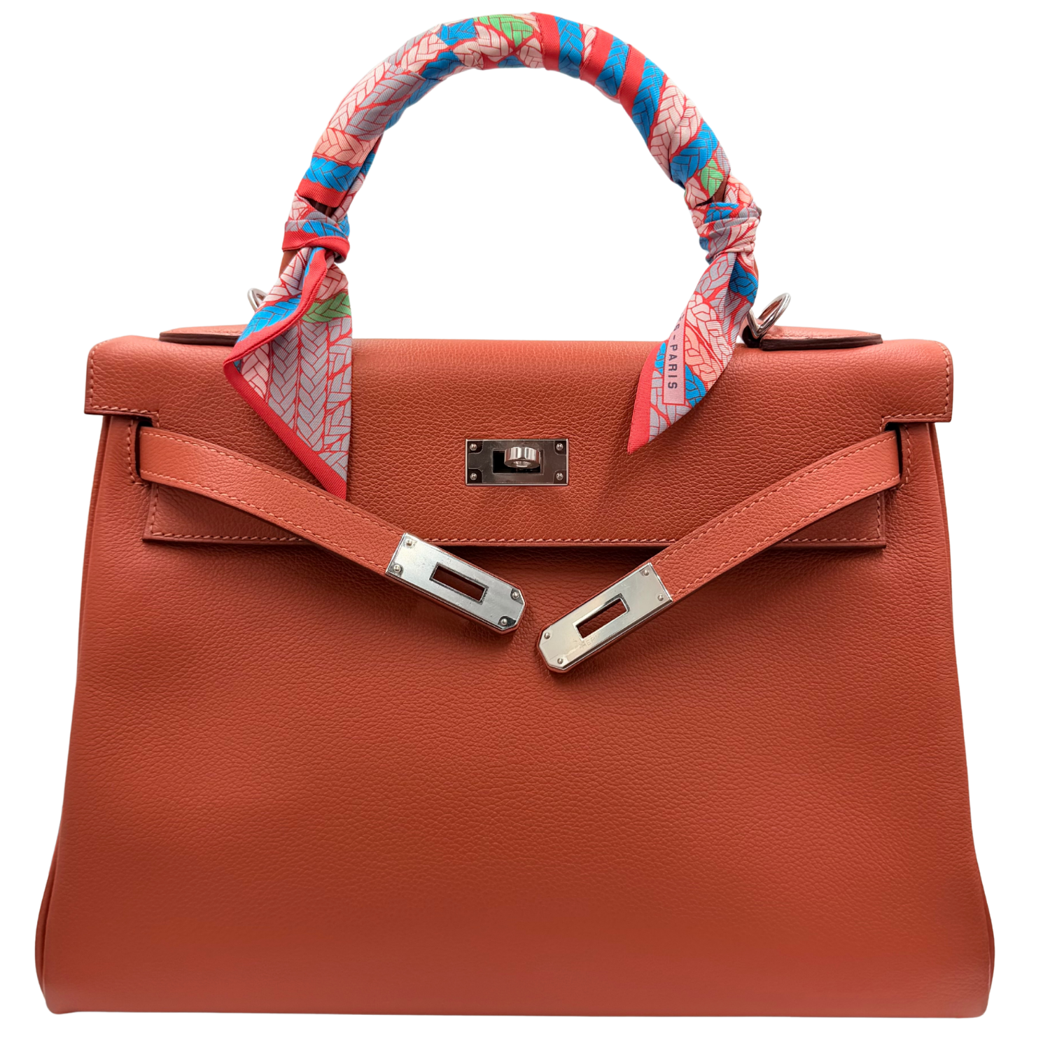 Hermès Kelly 32 Cuivre Evercolor Leather with Palladium Hardware (comes with Hermès Twilly)