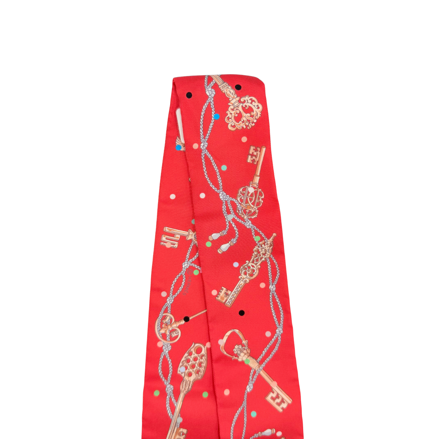 Les Cles a Pois Red Silk Twilly Scarf
