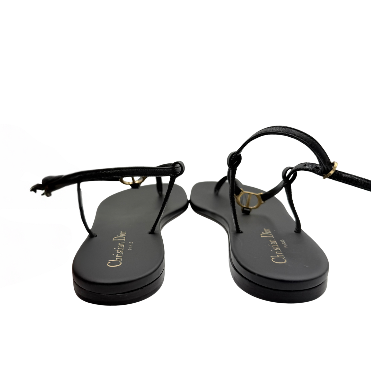 Christian Dior Leather Crystal Embellishments Slingback Sandals Black